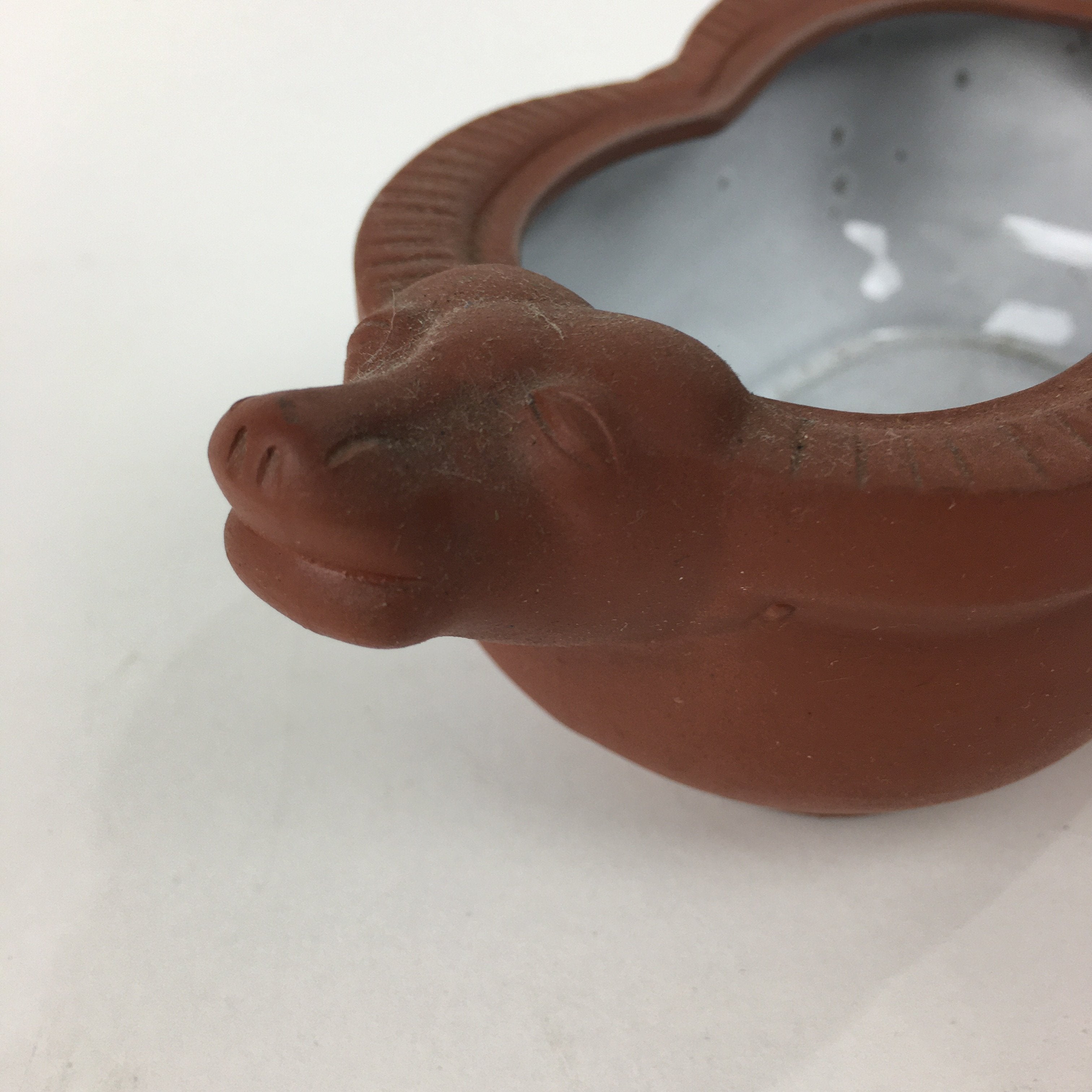 Japanese Ceramic Bowl Vtg Pottery Cow Tokoname ware Oval Red Clay Shudei PP746