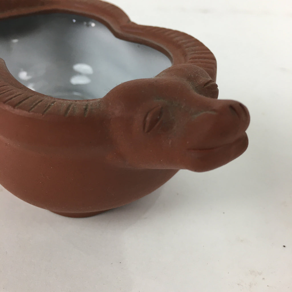 Japanese Ceramic Bowl Vtg Pottery Cow Tokoname ware Oval Red Clay Shudei PP746