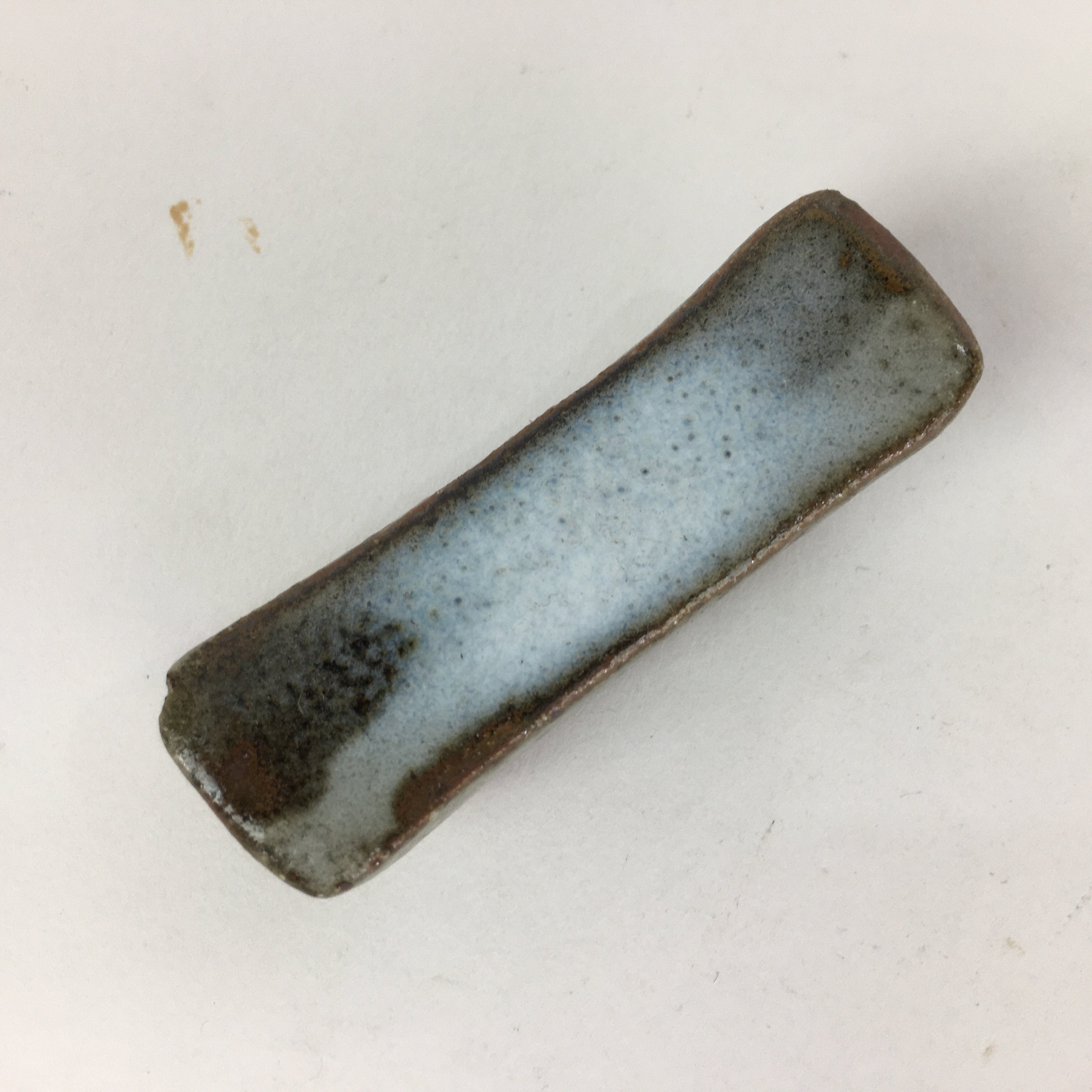 Japanese Ceramic Chopstick Rest Holder Vtg Rectangle White Brown Hashioki CR228