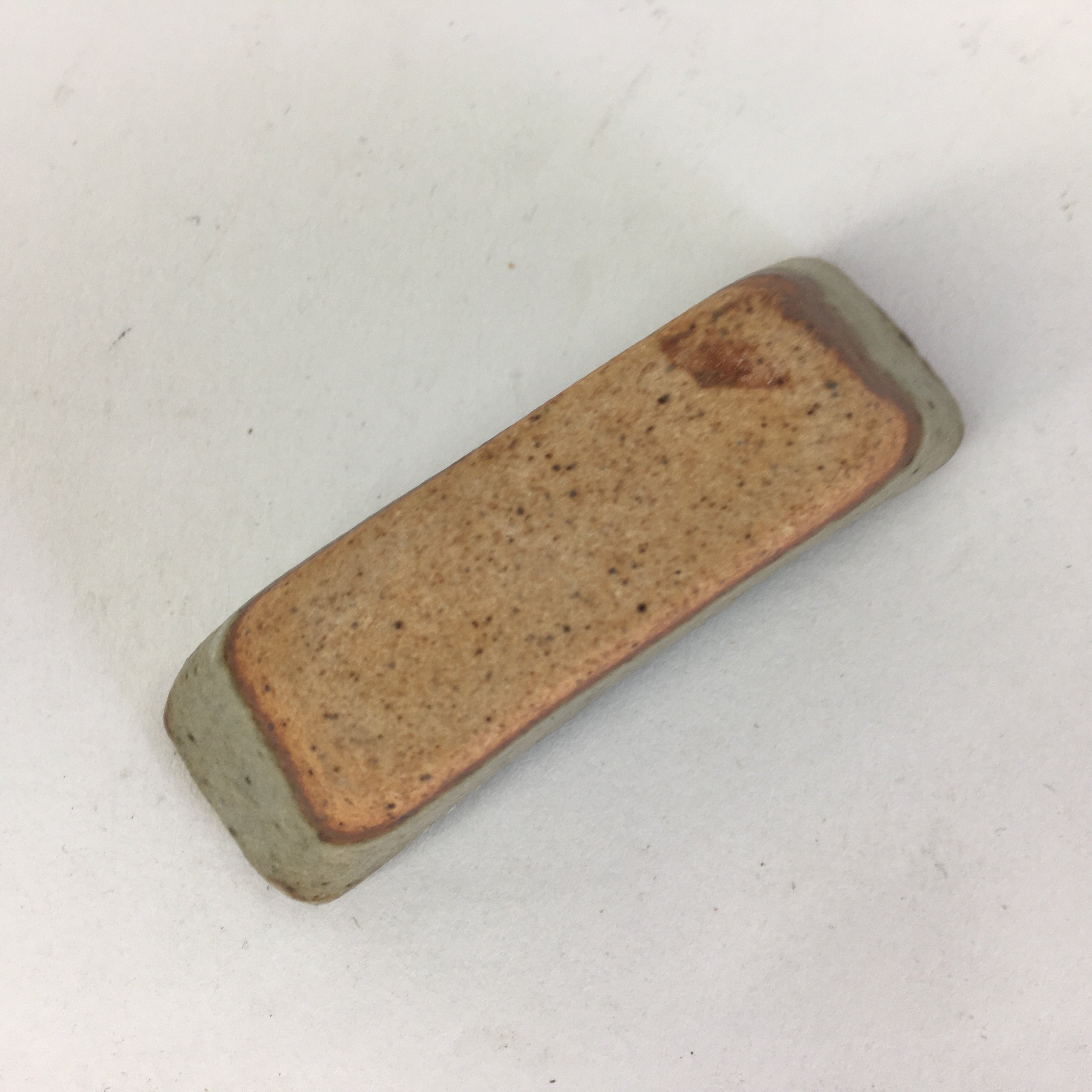 Japanese Ceramic Chopstick Rest Holder Vtg Rectangle White Brown Hashioki CR229