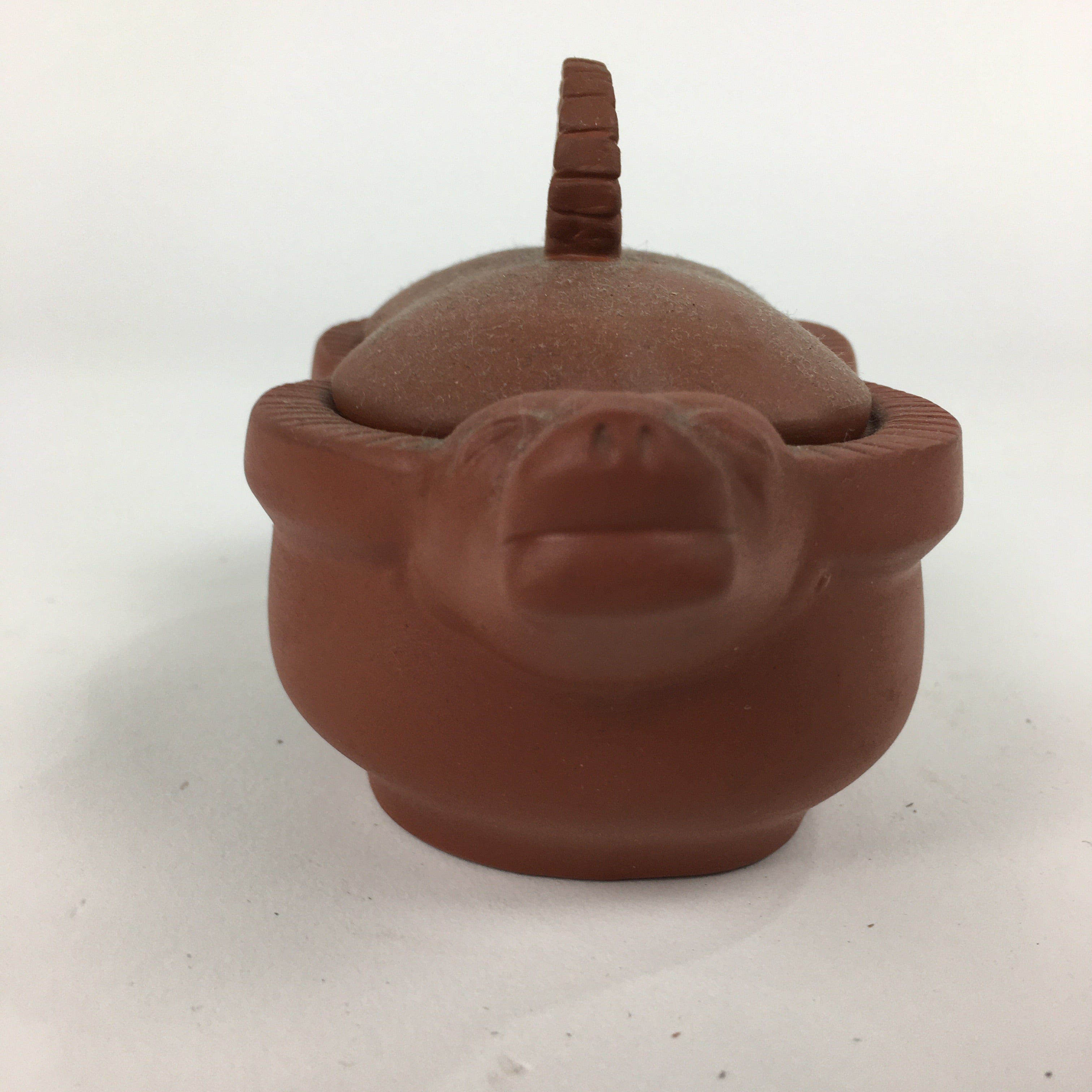 Japanese Ceramic Container Vtg Pottery Cow Tokoname ware Oval Red Clay PP793