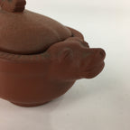 Japanese Ceramic Container Vtg Pottery Cow Tokoname ware Oval Red Clay PP793