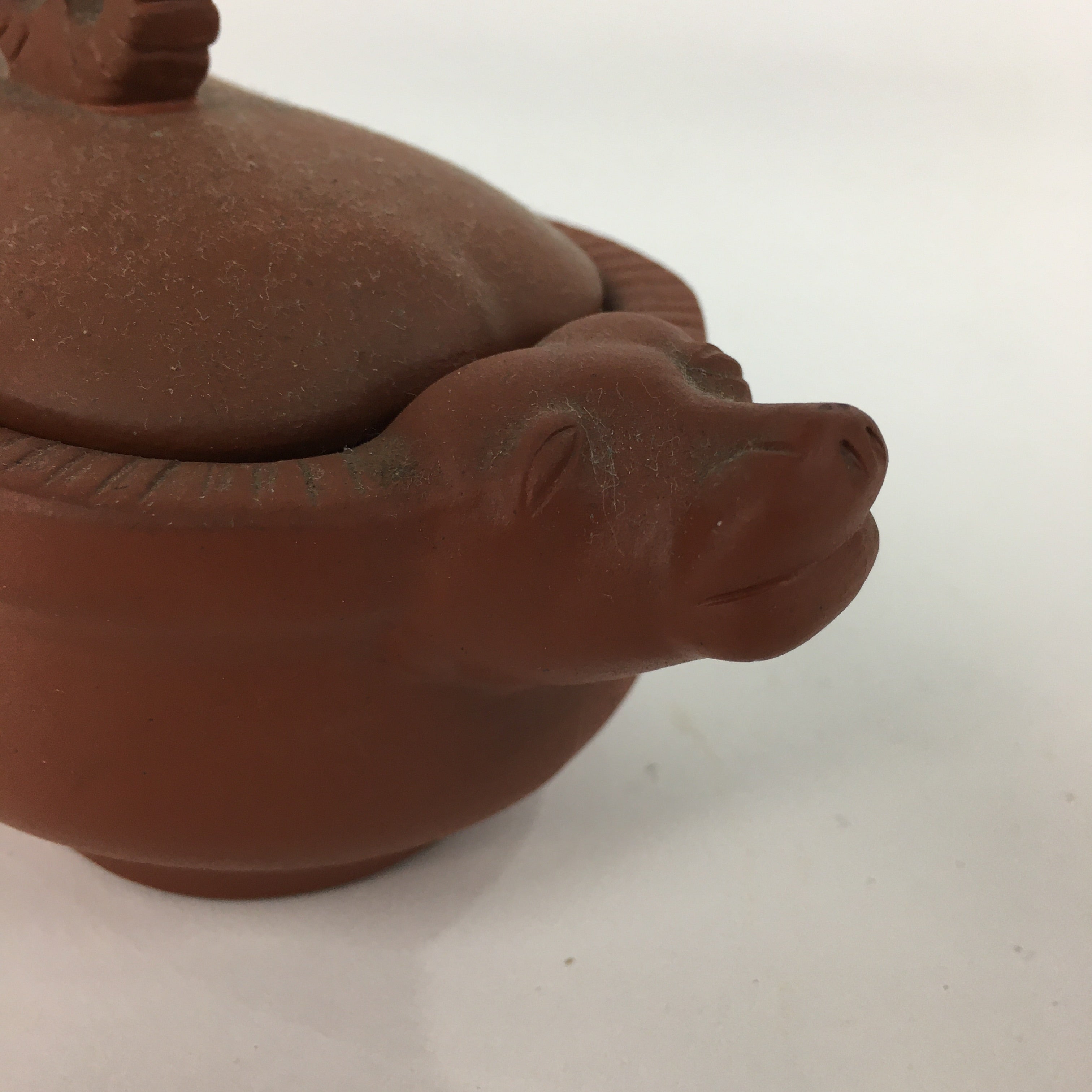 Japanese Ceramic Container Vtg Pottery Cow Tokoname ware Oval Red Clay PP793