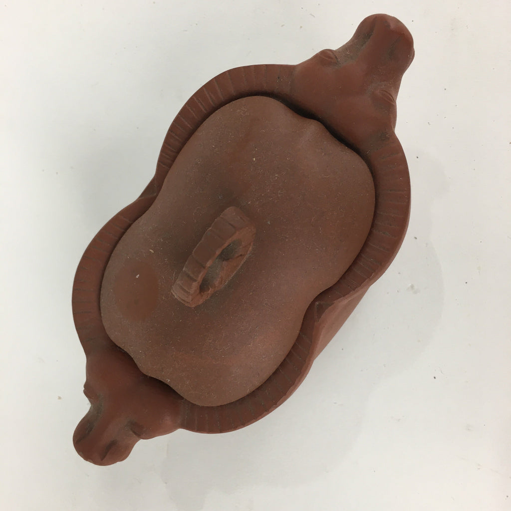 Japanese Ceramic Container Vtg Pottery Cow Tokoname ware Oval Red Clay PP793