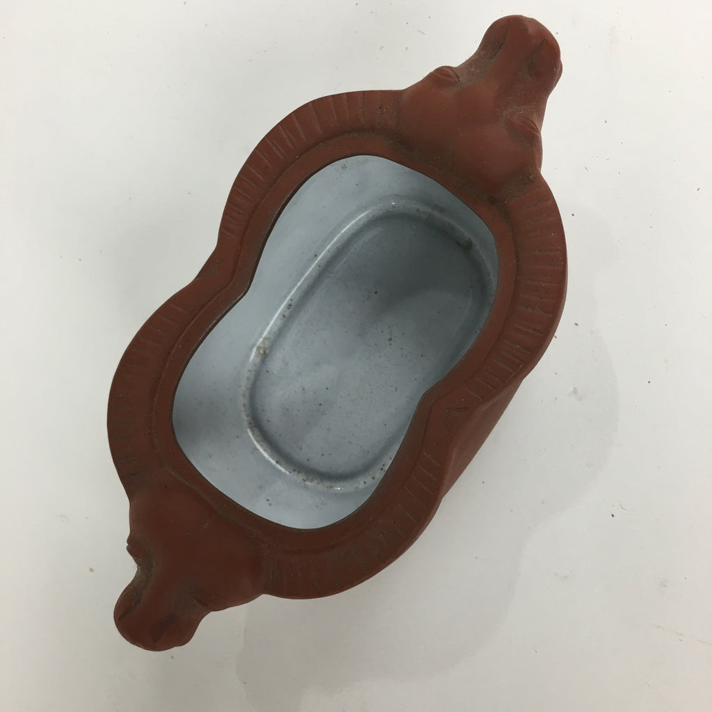 Japanese Ceramic Container Vtg Pottery Cow Tokoname ware Oval Red Clay PP793