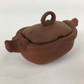 Japanese Ceramic Container Vtg Pottery Cow Tokoname ware Oval Red Clay PP793
