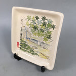 Japanese Ceramic Display Plate Vtg Square Riverside Leaf Outdoor Bath PX508