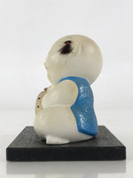 Japanese Ceramic Doll Baby Sleeping On Drum Vtg Wooden Stand Festival White BD84