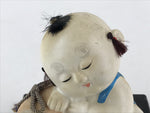 Japanese Ceramic Doll Baby Sleeping On Drum Vtg Wooden Stand Festival White BD84