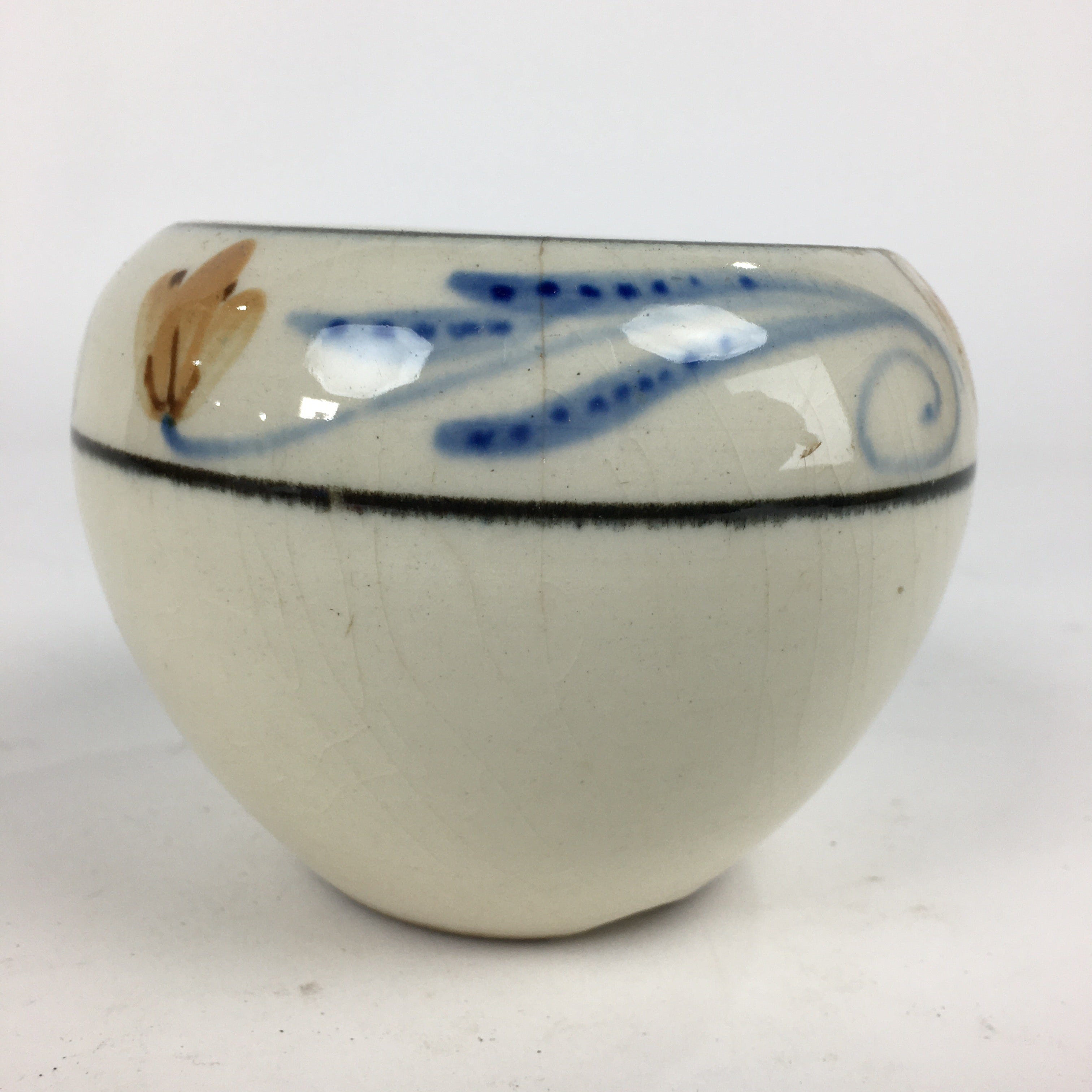 Japanese Ceramic Flower Pot Cover Vtg Pottery House Plant Round Shape PP882