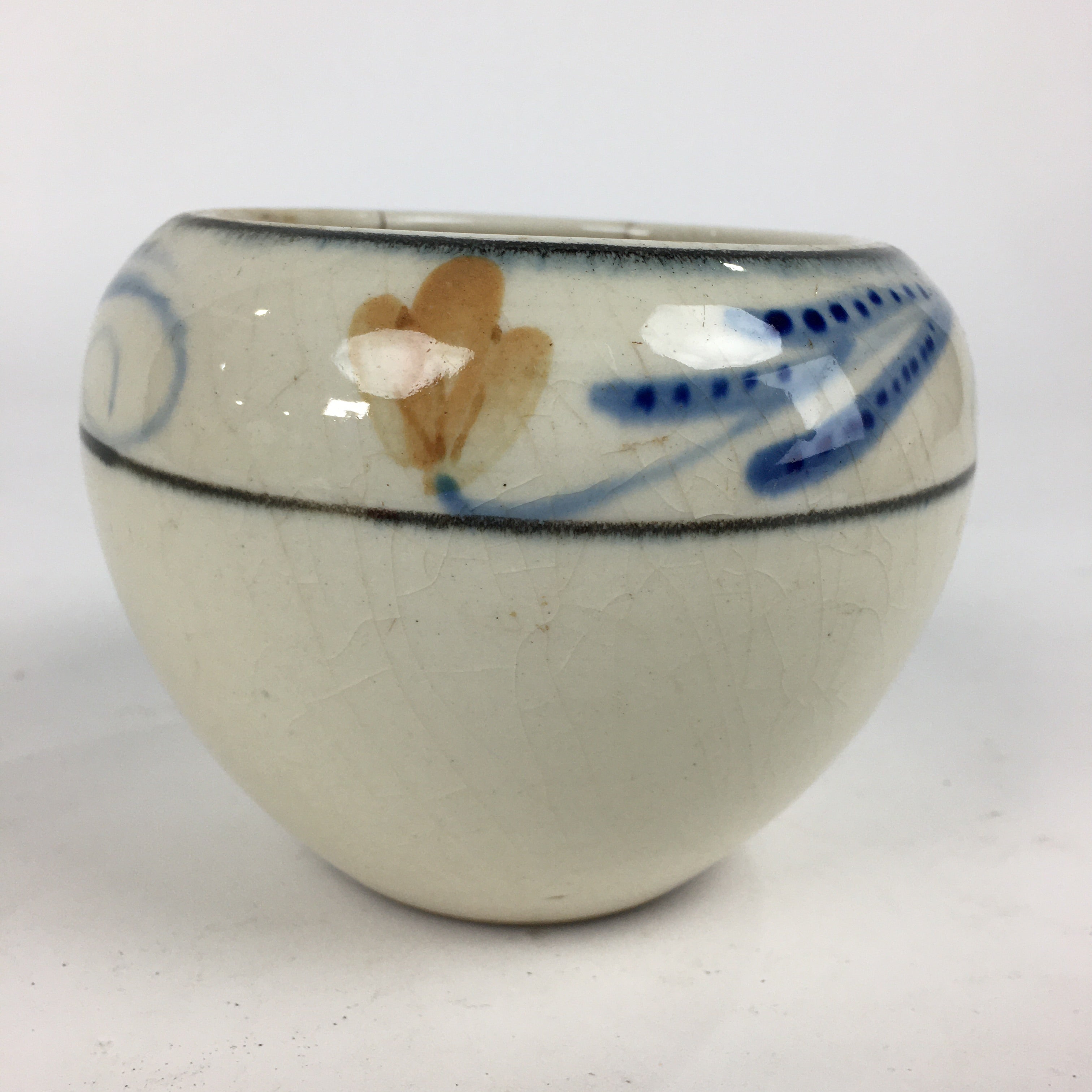 Japanese Ceramic Flower Pot Cover Vtg Pottery House Plant Round Shape PP882