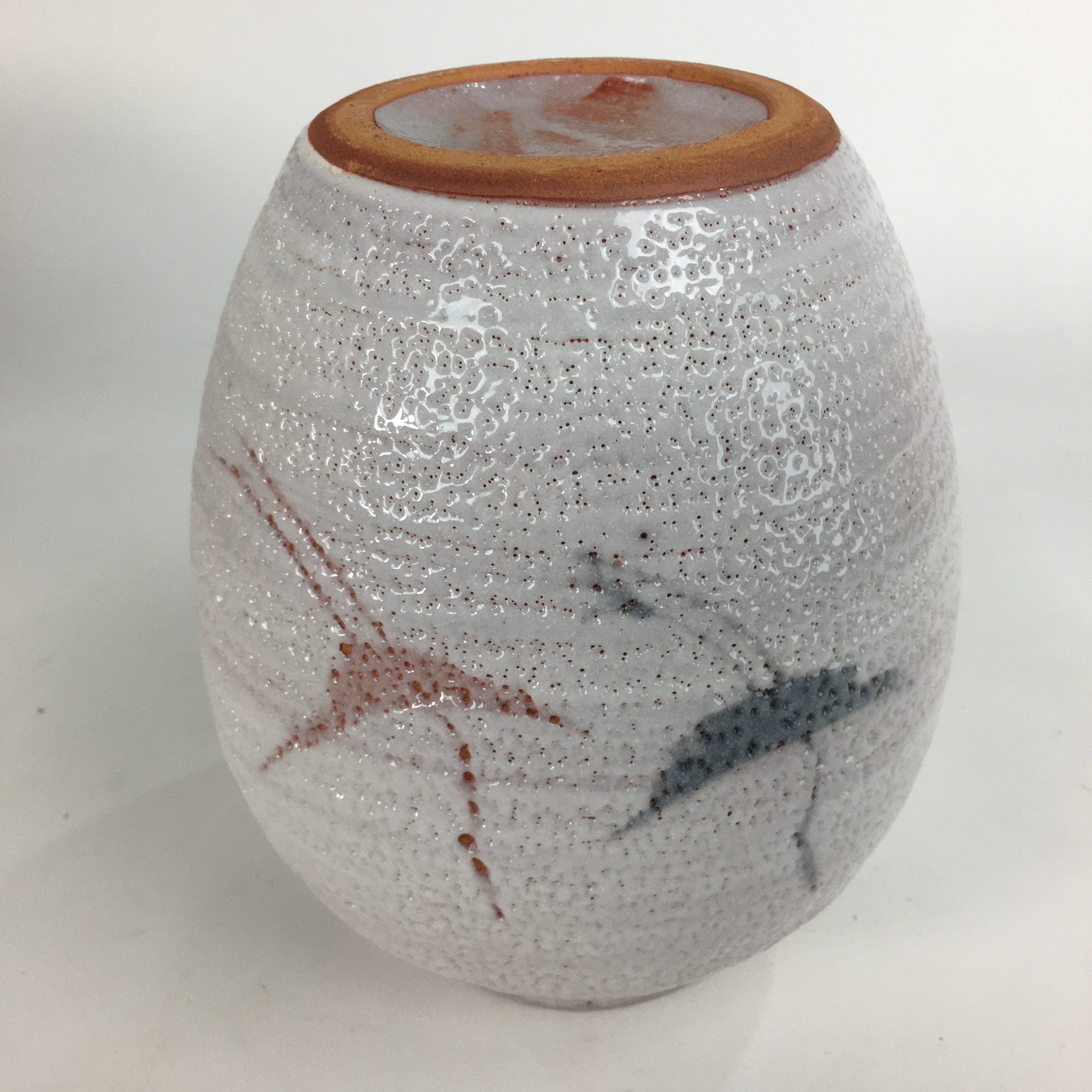 Japanese Ceramic Flower Vase Kabin Mino ware Vtg Pottery White Ikebana FV927