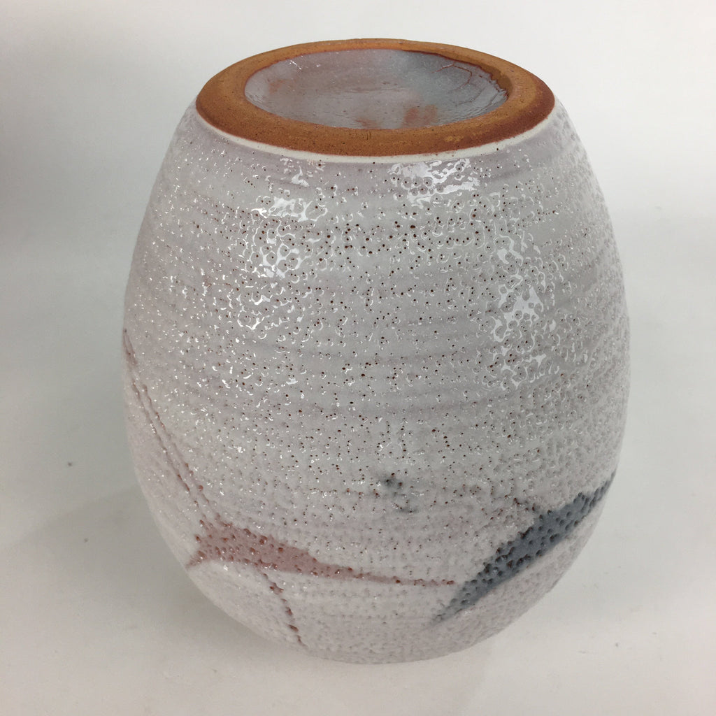 Japanese Ceramic Flower Vase Kabin Mino ware Vtg Pottery White Ikebana FV927
