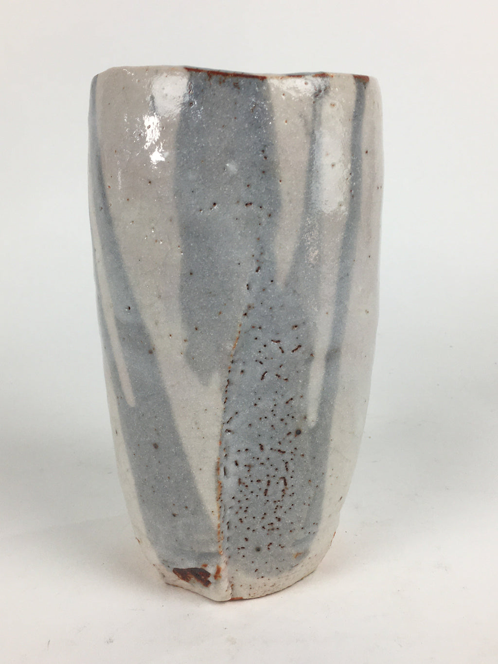 Japanese Ceramic Flower Vase Kabin Mino ware Vtg White Shino Ikebana FV947