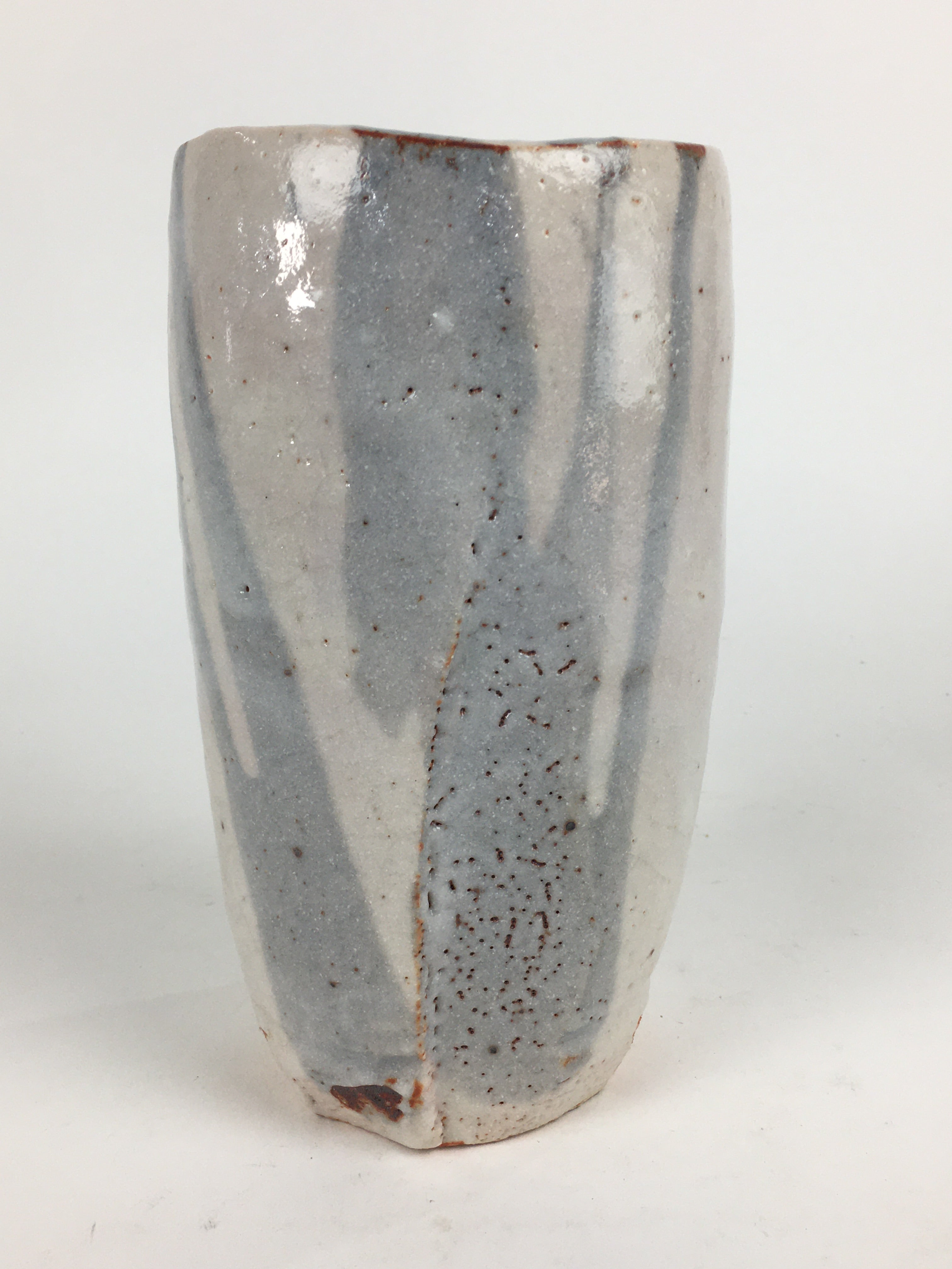 Japanese Ceramic Flower Vase Kabin Mino ware Vtg White Shino Ikebana FV947