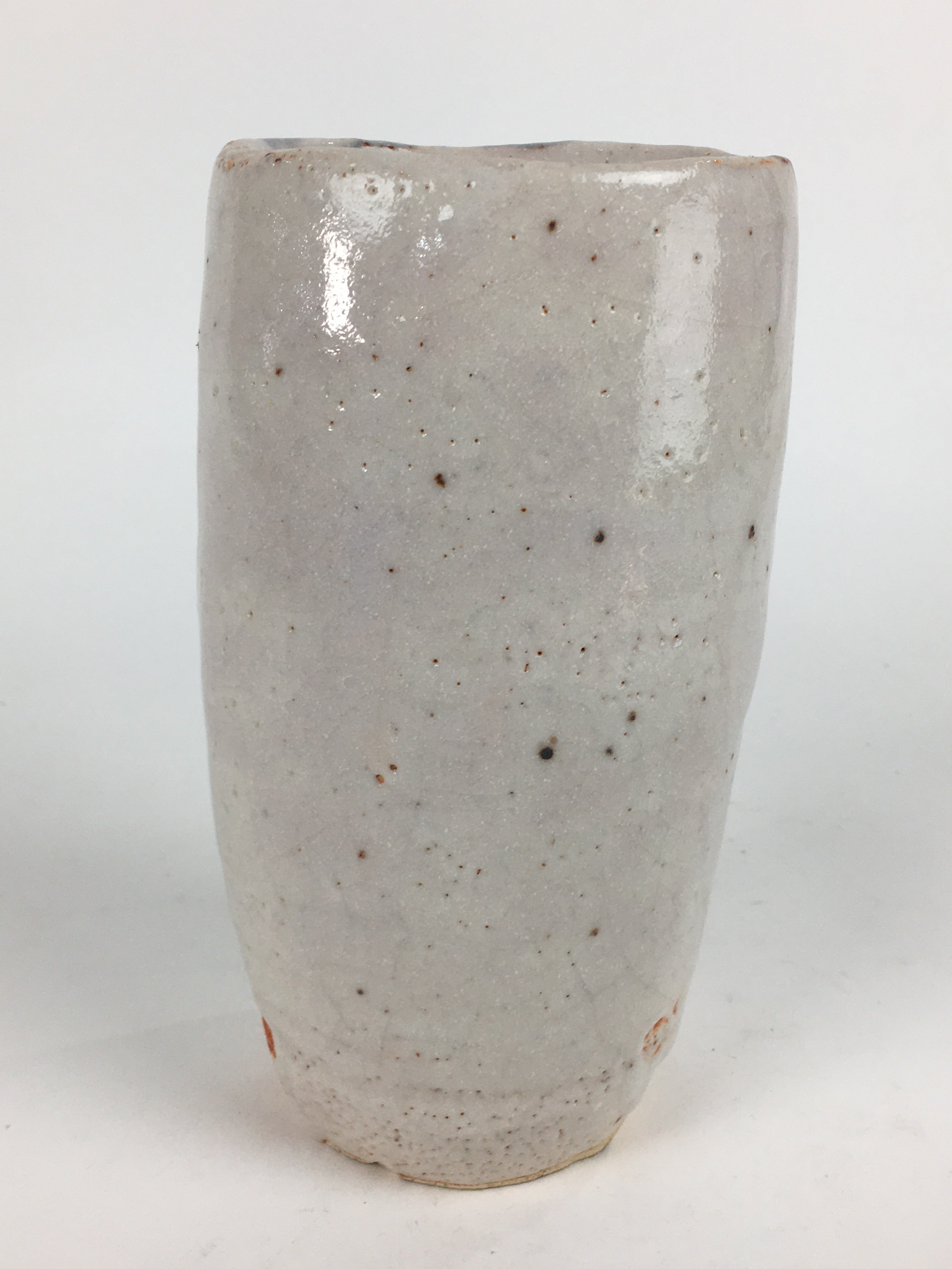 Japanese Ceramic Flower Vase Kabin Mino ware Vtg White Shino Ikebana FV947