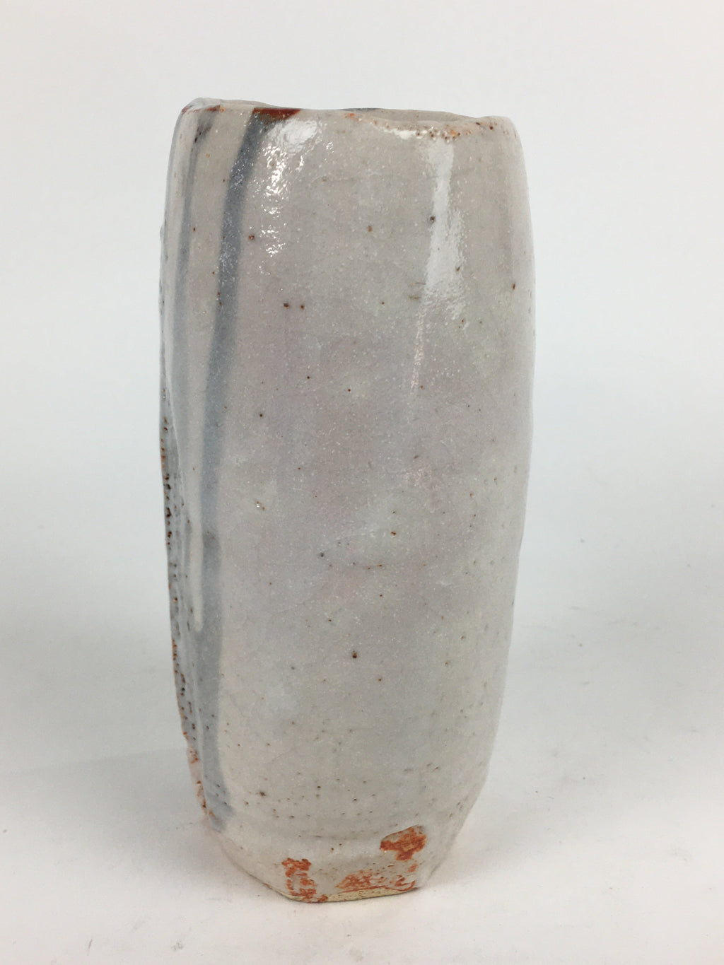 Japanese Ceramic Flower Vase Kabin Mino ware Vtg White Shino Ikebana FV947