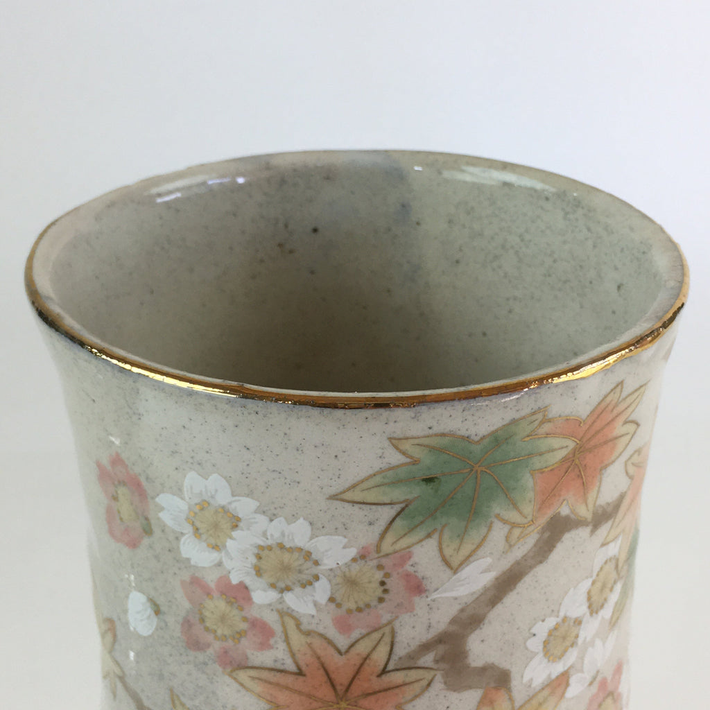 Japanese Ceramic Flower Vase Kabin Vtg Cherry blossoms Pottery Ikebana FK3