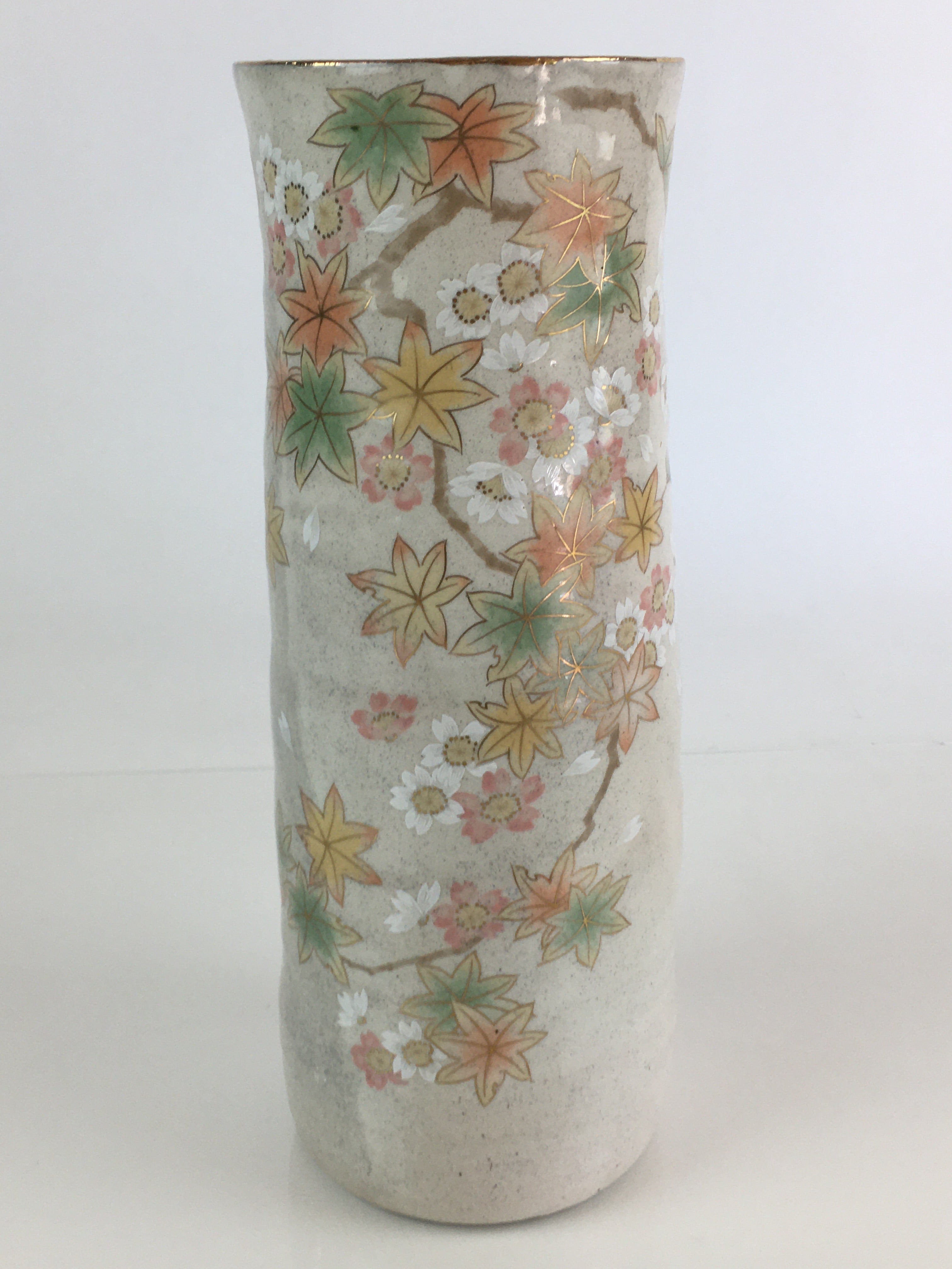 Japanese Ceramic Flower Vase Kabin Vtg Cherry blossoms Pottery Ikebana FK3