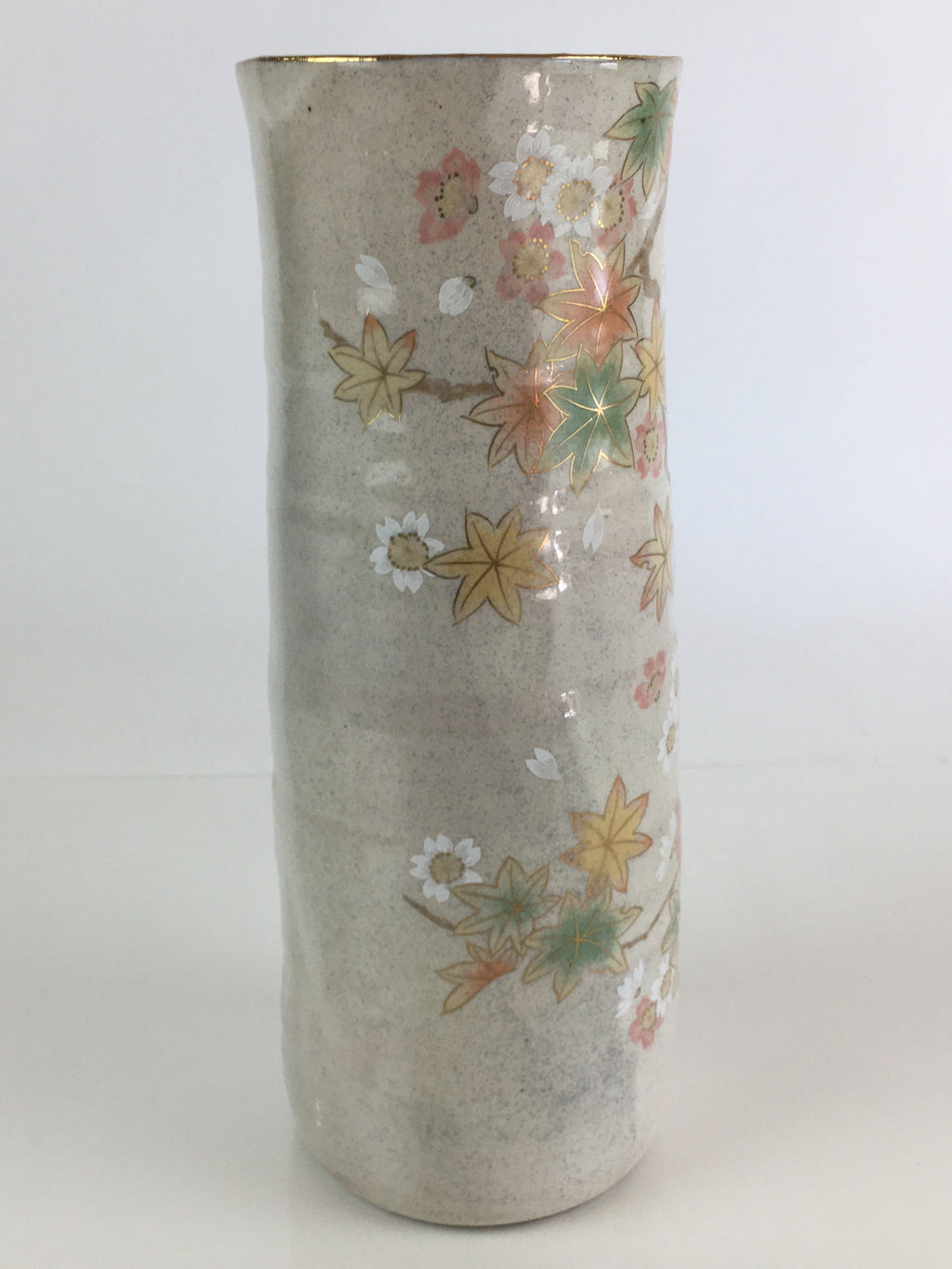 Japanese Ceramic Flower Vase Kabin Vtg Cherry blossoms Pottery Ikebana FK3