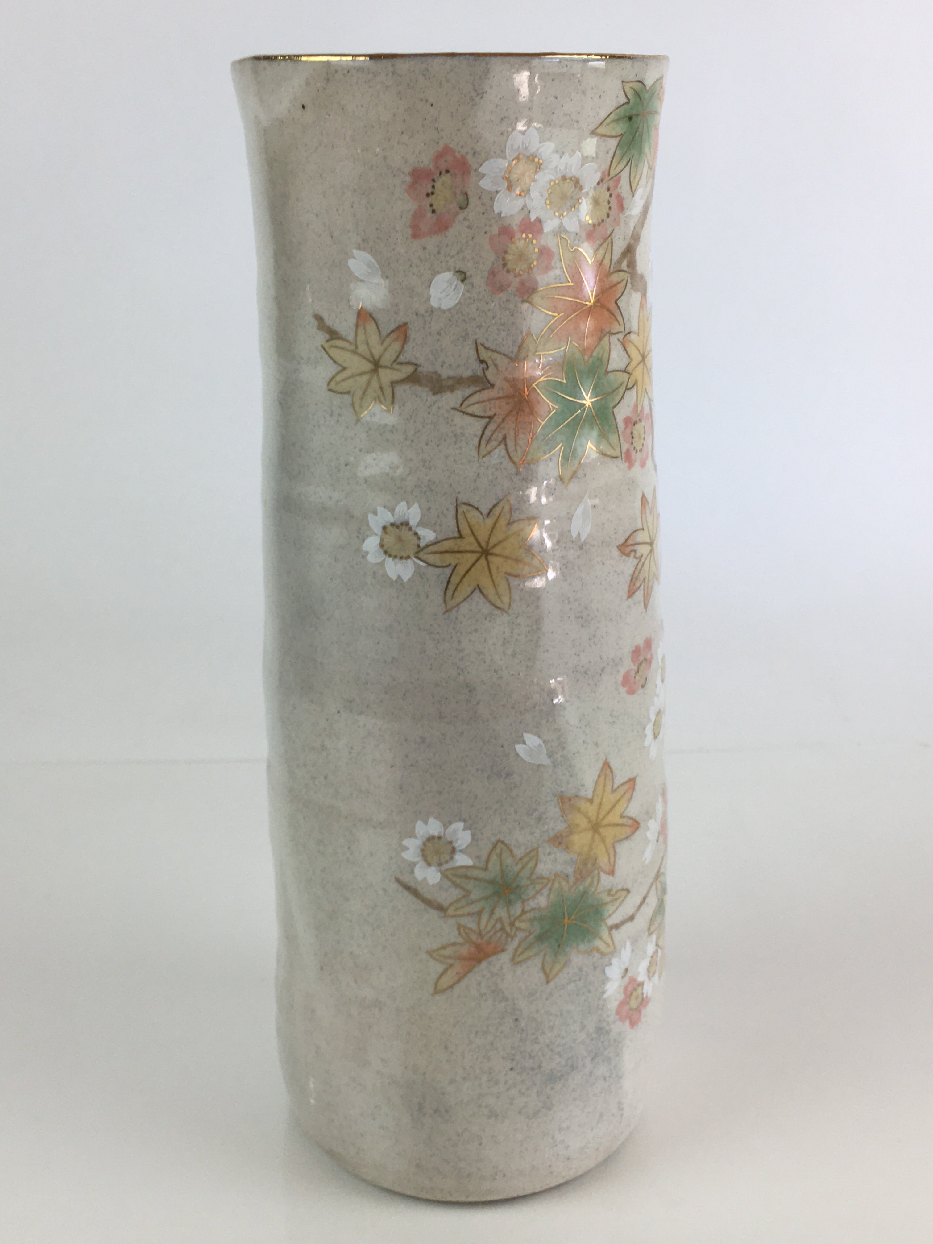 Japanese Ceramic Flower Vase Kabin Vtg Cherry blossoms Pottery Ikebana FK3