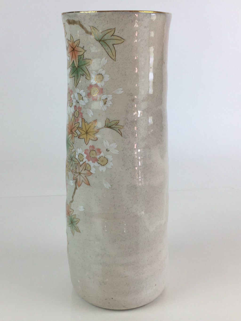 Japanese Ceramic Flower Vase Kabin Vtg Cherry blossoms Pottery Ikebana FK3