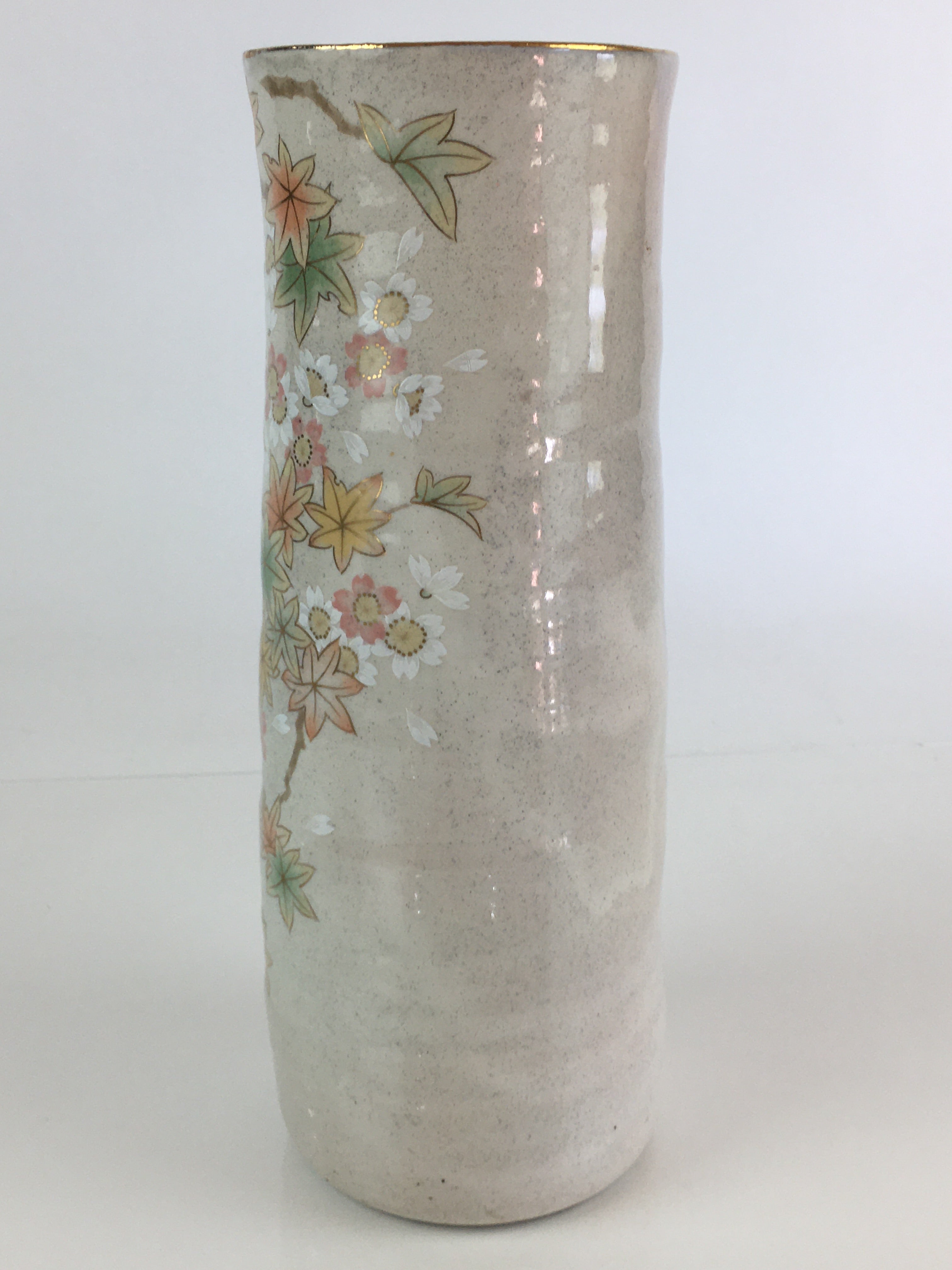 Japanese Ceramic Flower Vase Kabin Vtg Cherry blossoms Pottery Ikebana FK3