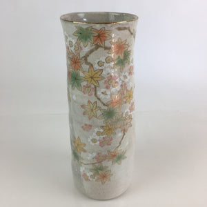 Japanese Ceramic Flower Vase Kabin Vtg Cherry blossoms Pottery Ikebana FK3