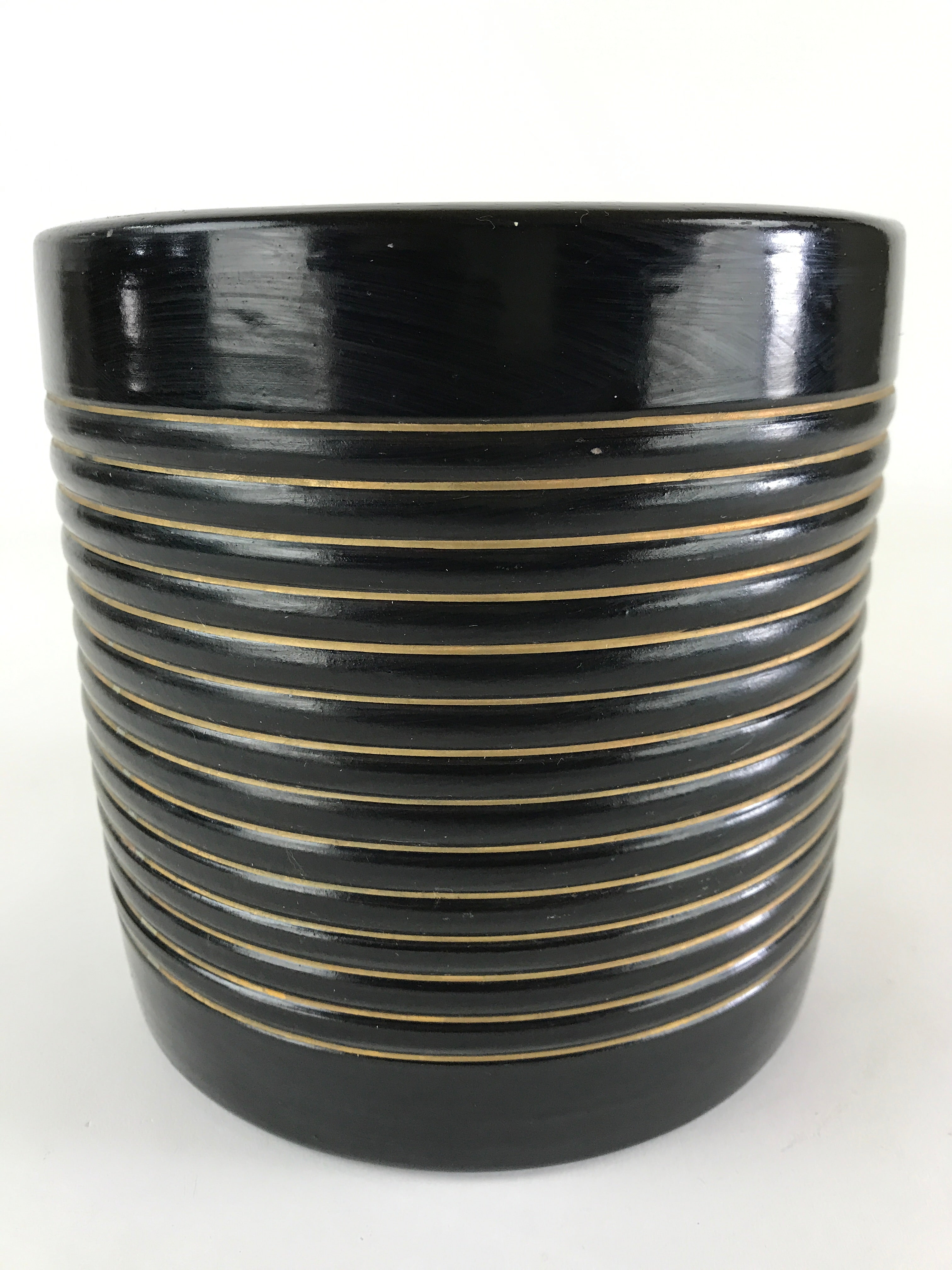 Japanese Ceramic Flower Vase Kabin Vtg Ikebana Flower Arrangement Black FK18