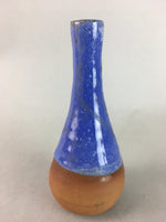 Japanese Ceramic Flower Vase Kabin Vtg Pottery Brown Blue Slim Dent FV855