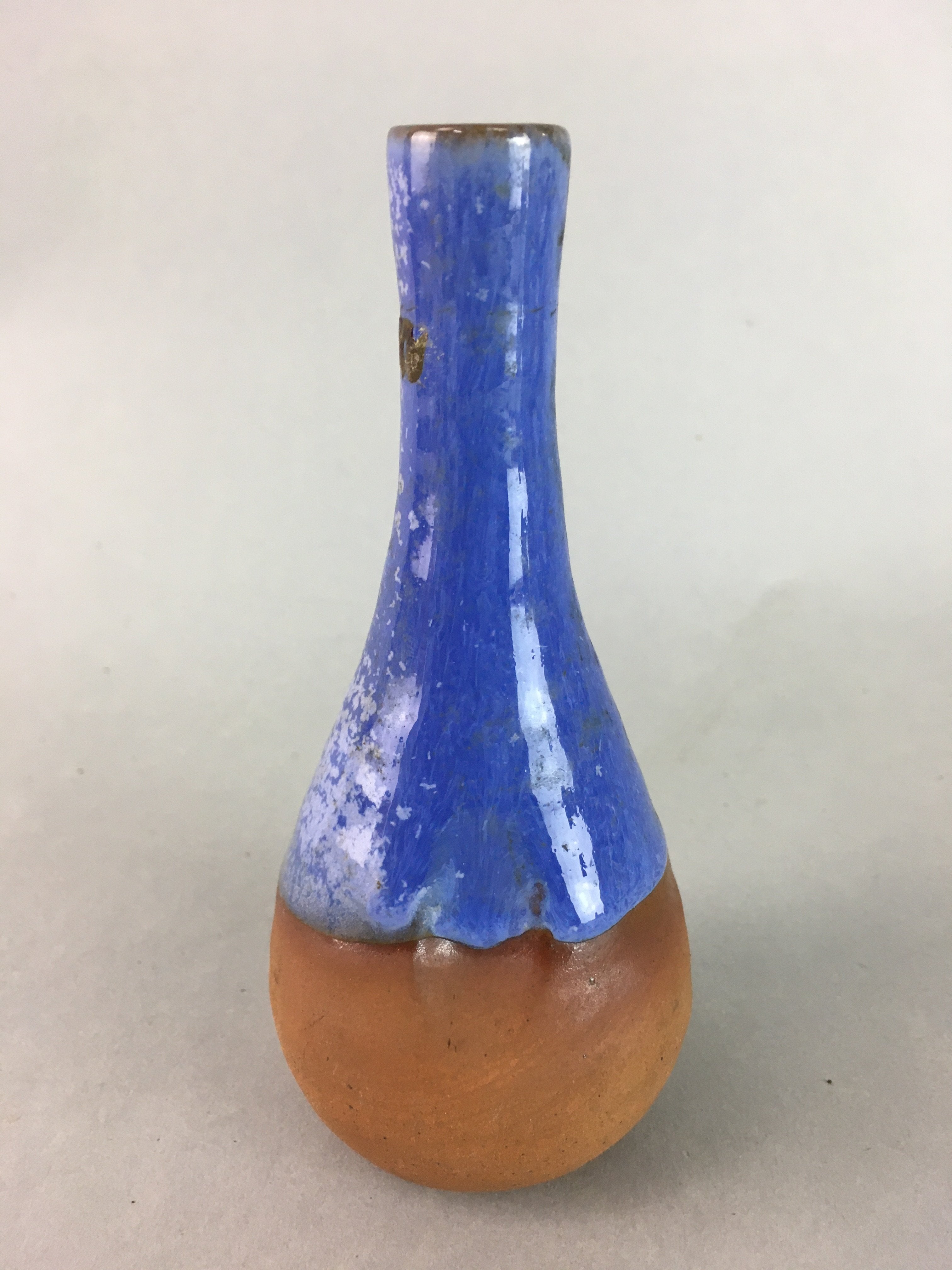 Japanese Ceramic Flower Vase Kabin Vtg Pottery Brown Blue Slim Dent FV855