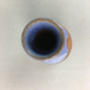 Japanese Ceramic Flower Vase Kabin Vtg Pottery Brown Blue Slim Dent FV855