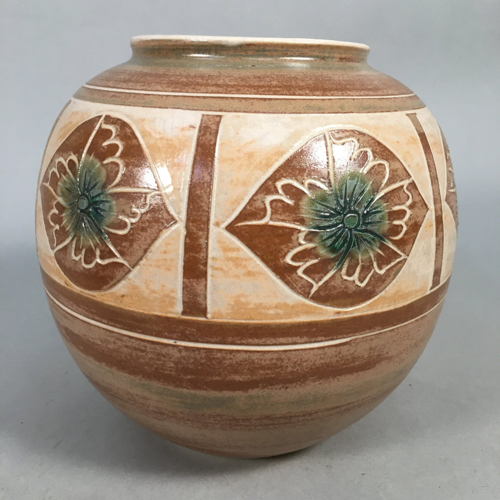 Japanese Ceramic Flower Vase Kabin Vtg Pottery Brown Ikebana Floral FV884