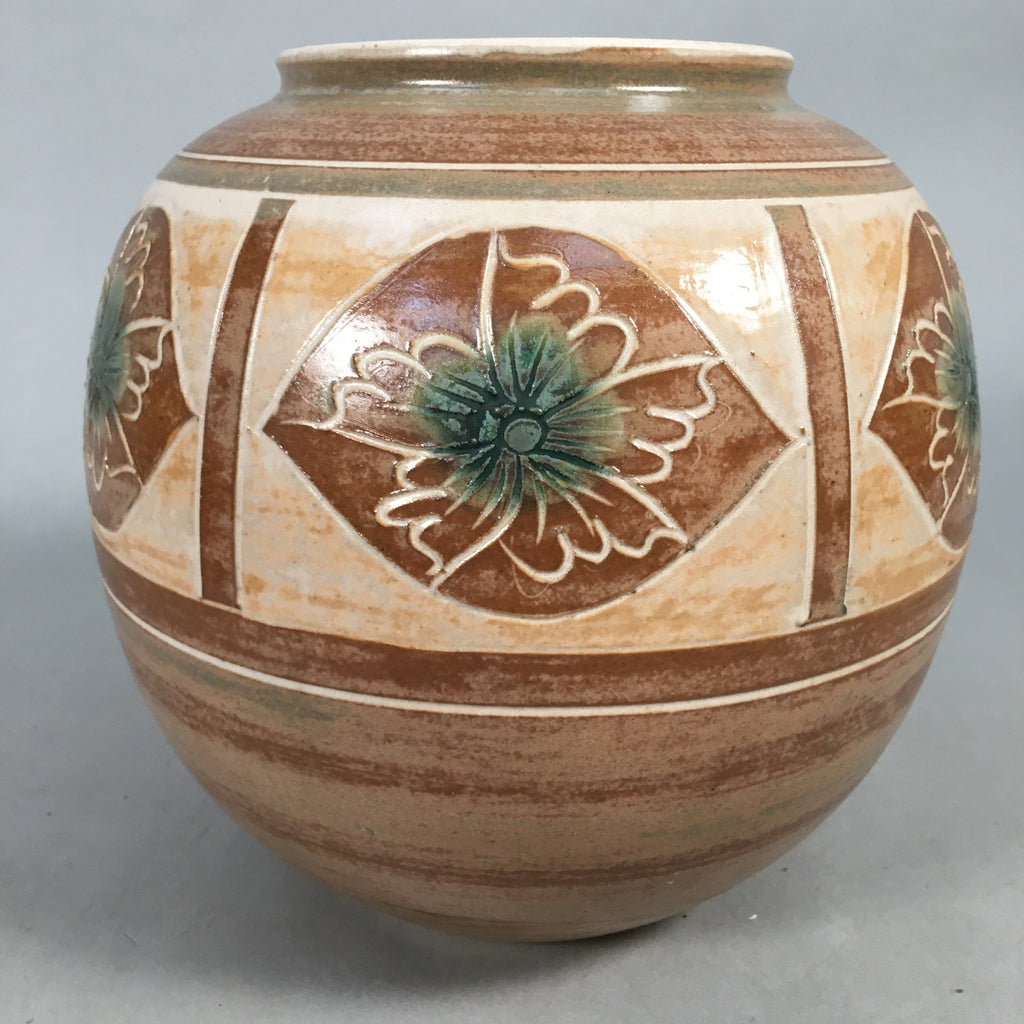 Japanese Ceramic Flower Vase Kabin Vtg Pottery Brown Ikebana Floral FV884