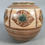 Japanese Ceramic Flower Vase Kabin Vtg Pottery Brown Ikebana Floral FV884