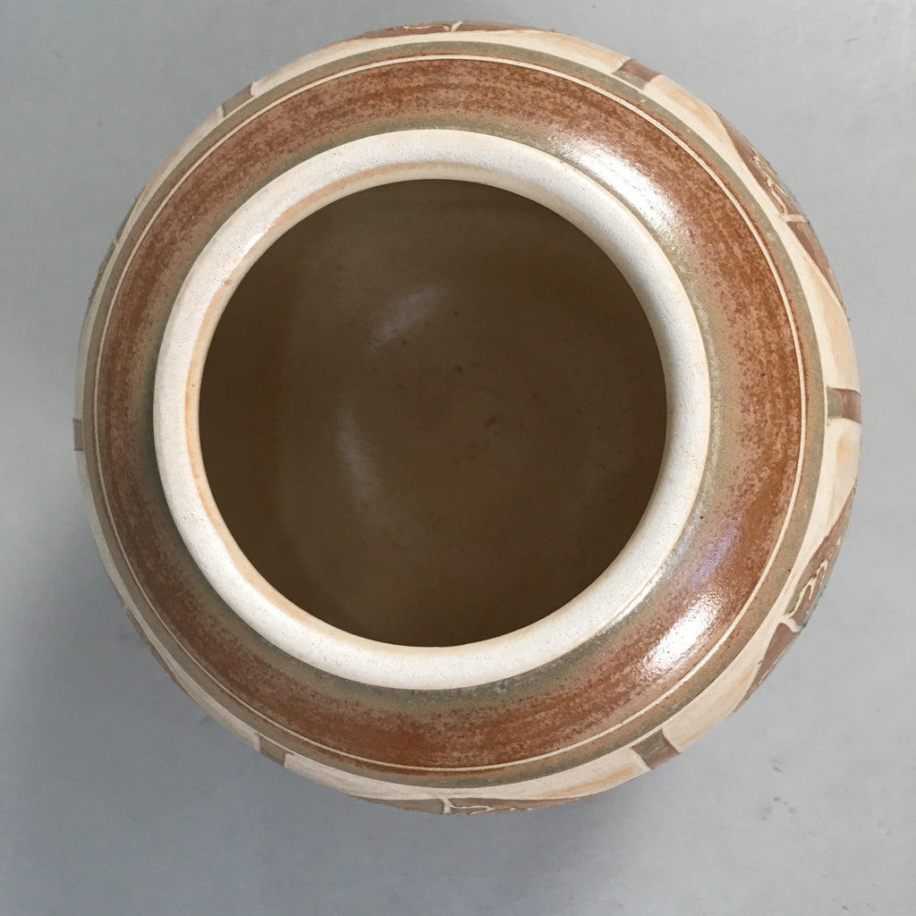 Japanese Ceramic Flower Vase Kabin Vtg Pottery Brown Ikebana Floral FV884