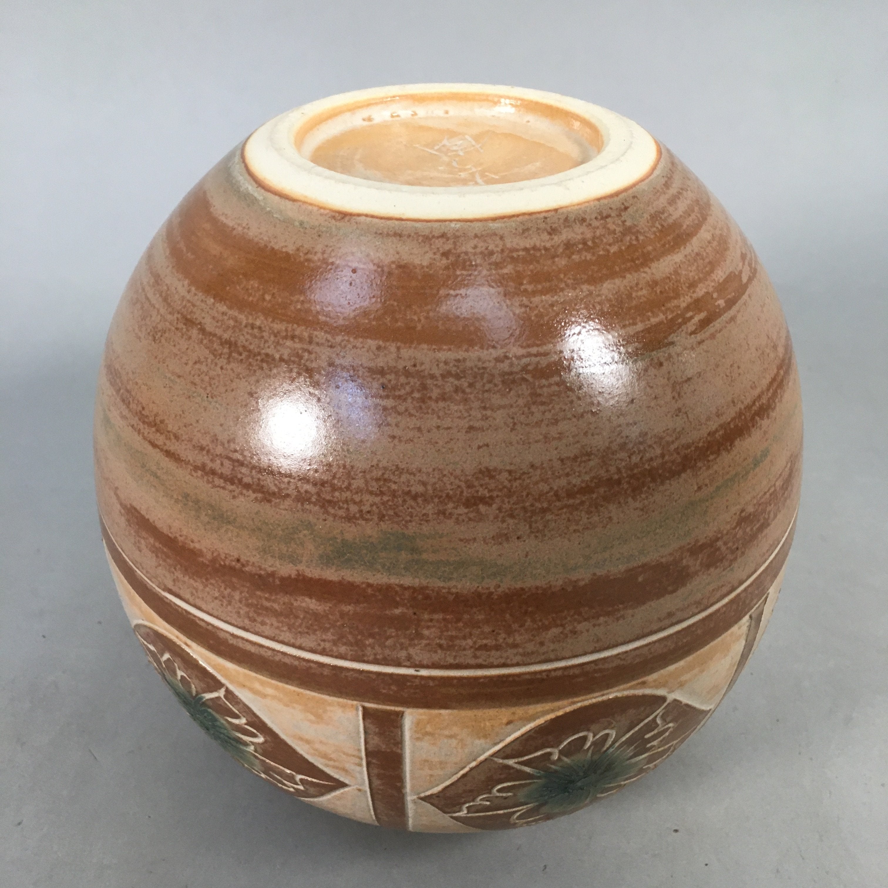 Japanese Ceramic Flower Vase Kabin Vtg Pottery Brown Ikebana Floral FV884