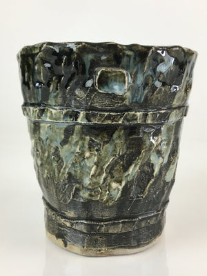 Japanese Ceramic Flower Vase Kabin Vtg Water Bucket Pottery Ikebana FK8