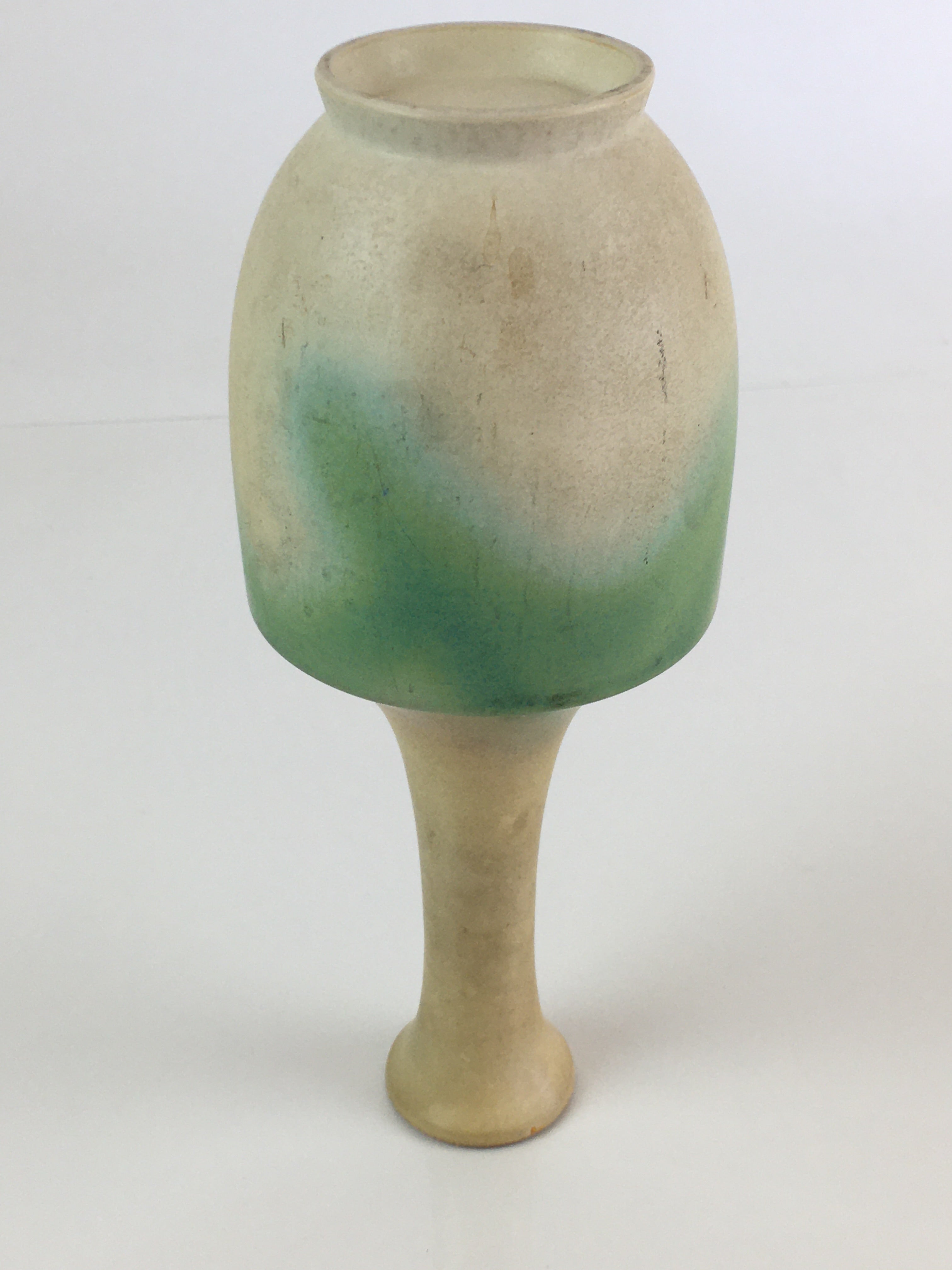 Japanese Ceramic Flower Vase Kabin Vtg White Green Pottery Ikebana FK2