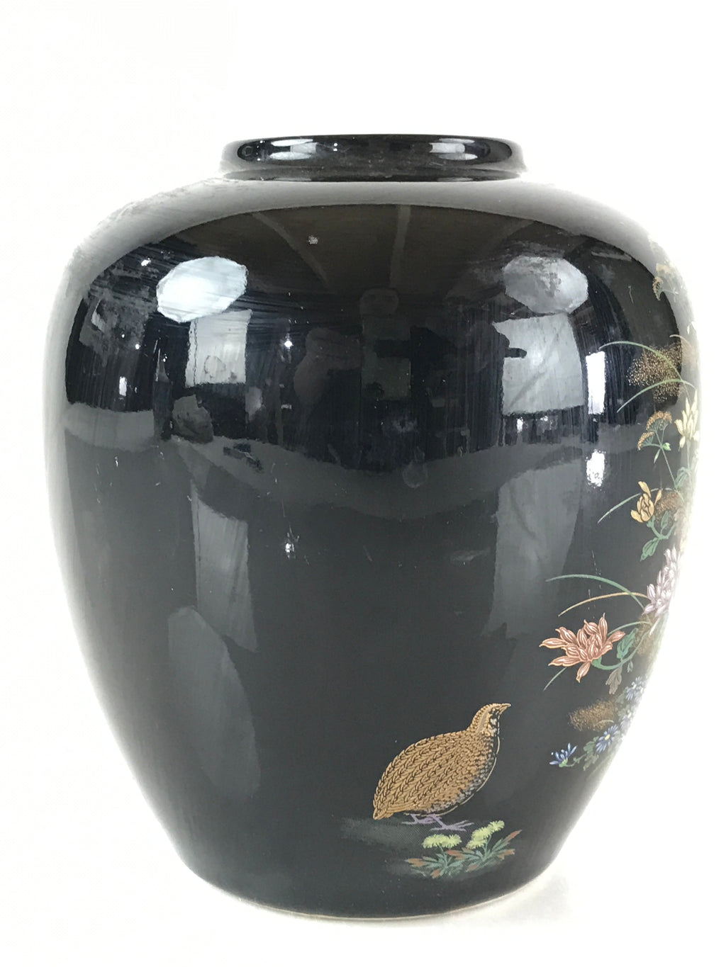 Japanese Ceramic Flower Vase Kutani ware Vtg Kabin Ikebana Arrangement FK13