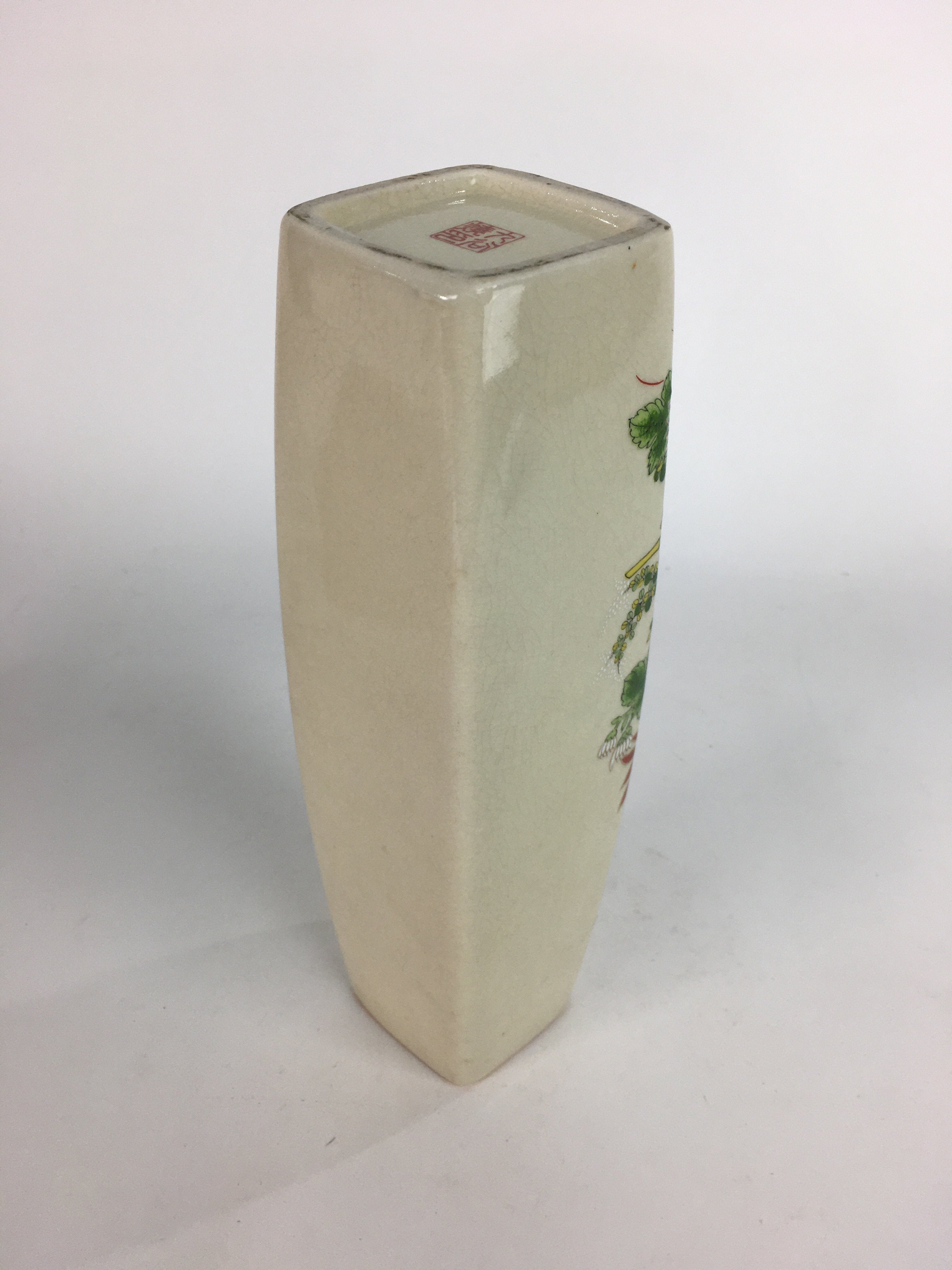 Japanese Ceramic Flower Vase Kutani ware Vtg Kabin Ikebana Arrangement FV931
