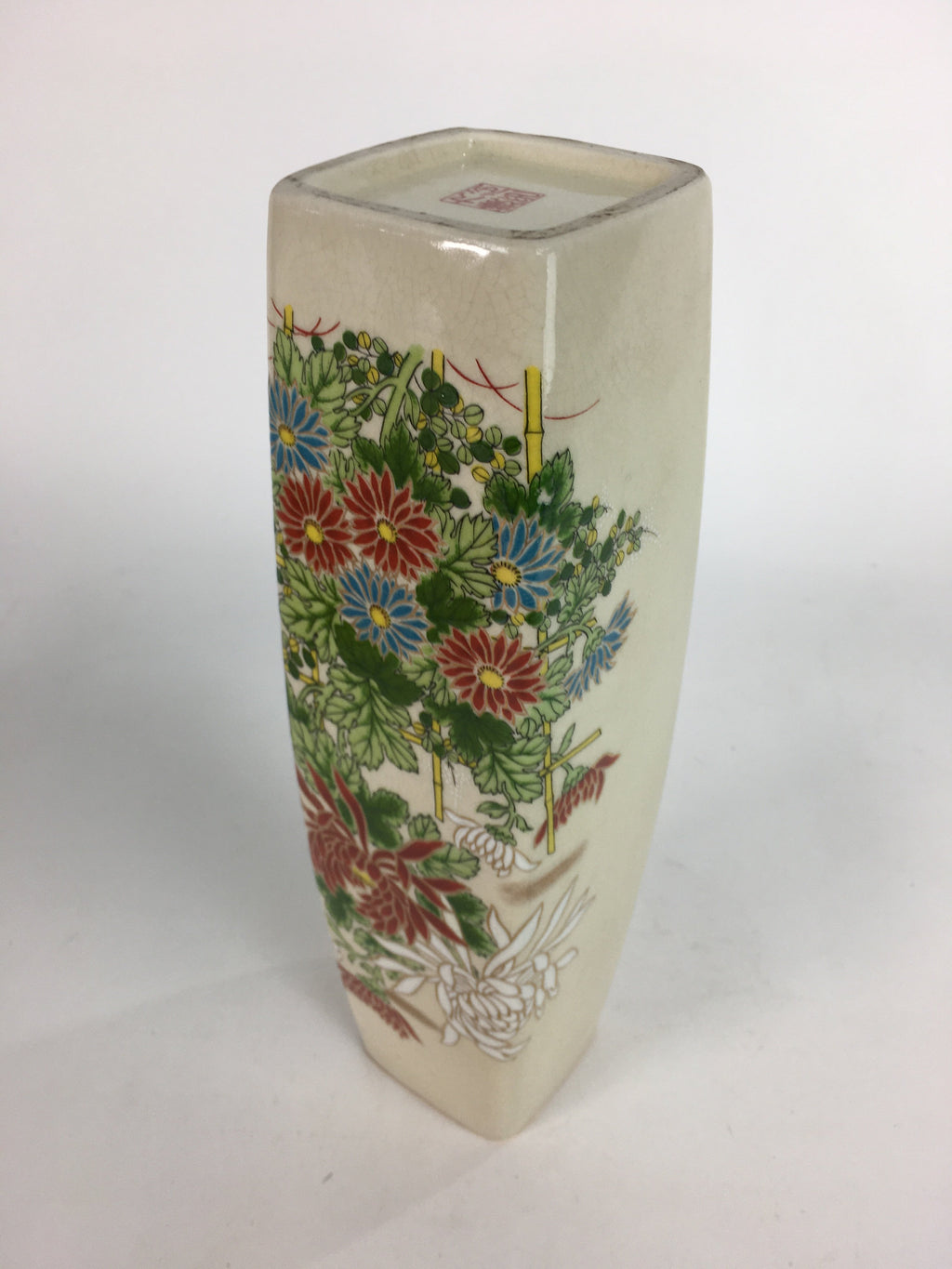 Japanese Ceramic Flower Vase Kutani ware Vtg Kabin Ikebana Arrangement FV931