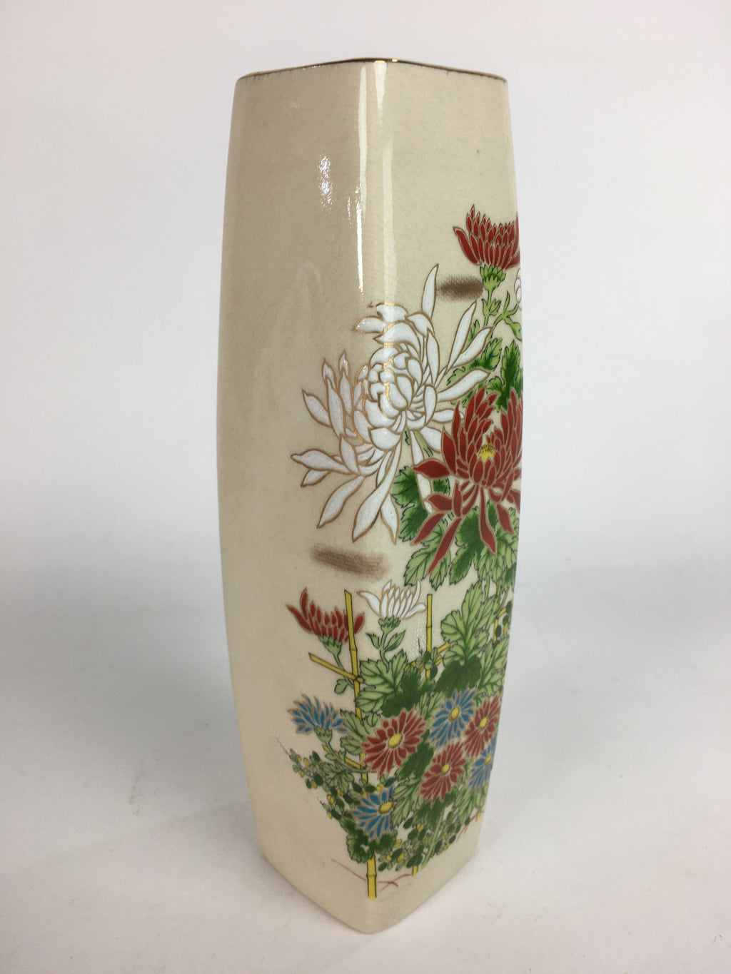 Japanese Ceramic Flower Vase Kutani ware Vtg Kabin Ikebana Arrangement FV931