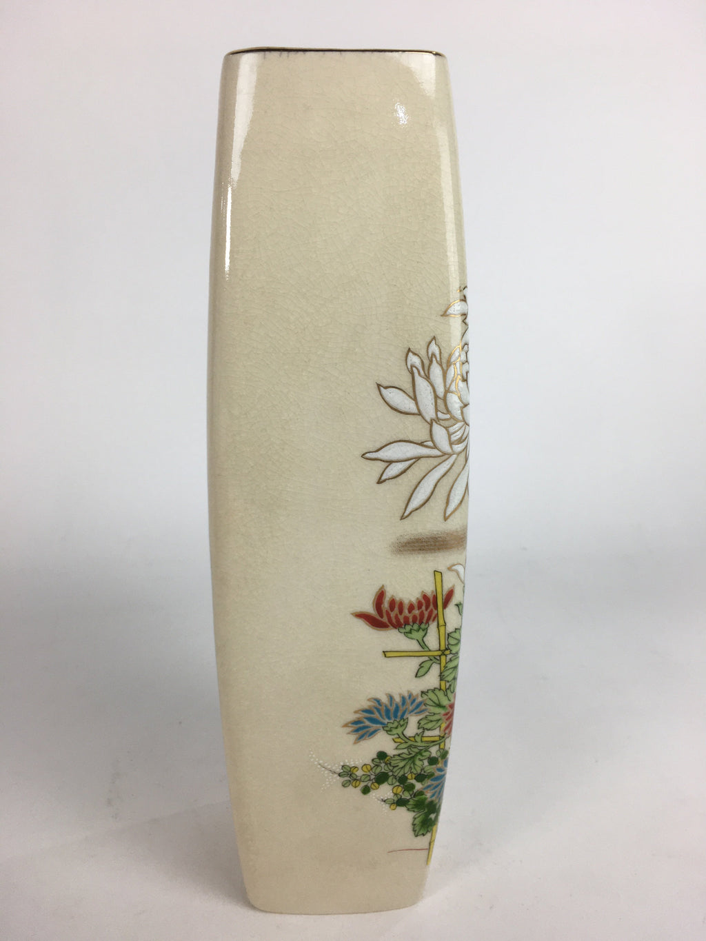 Japanese Ceramic Flower Vase Kutani ware Vtg Kabin Ikebana Arrangement FV931