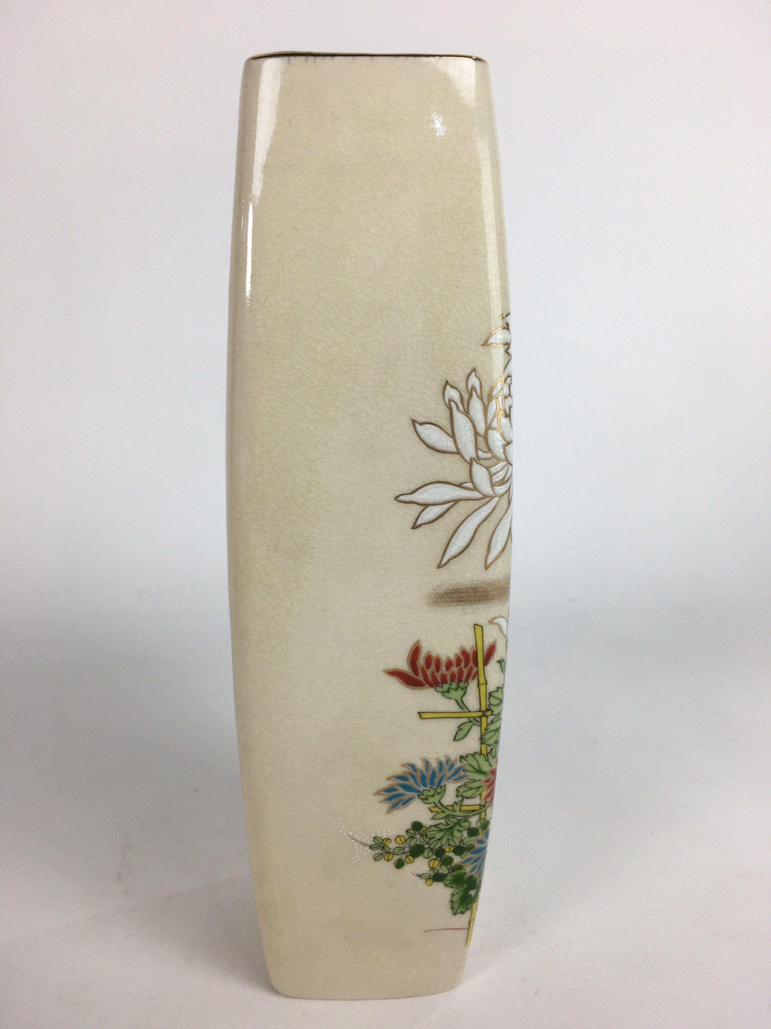 Japanese Ceramic Flower Vase Kutani ware Vtg Kabin Ikebana Arrangement FV931