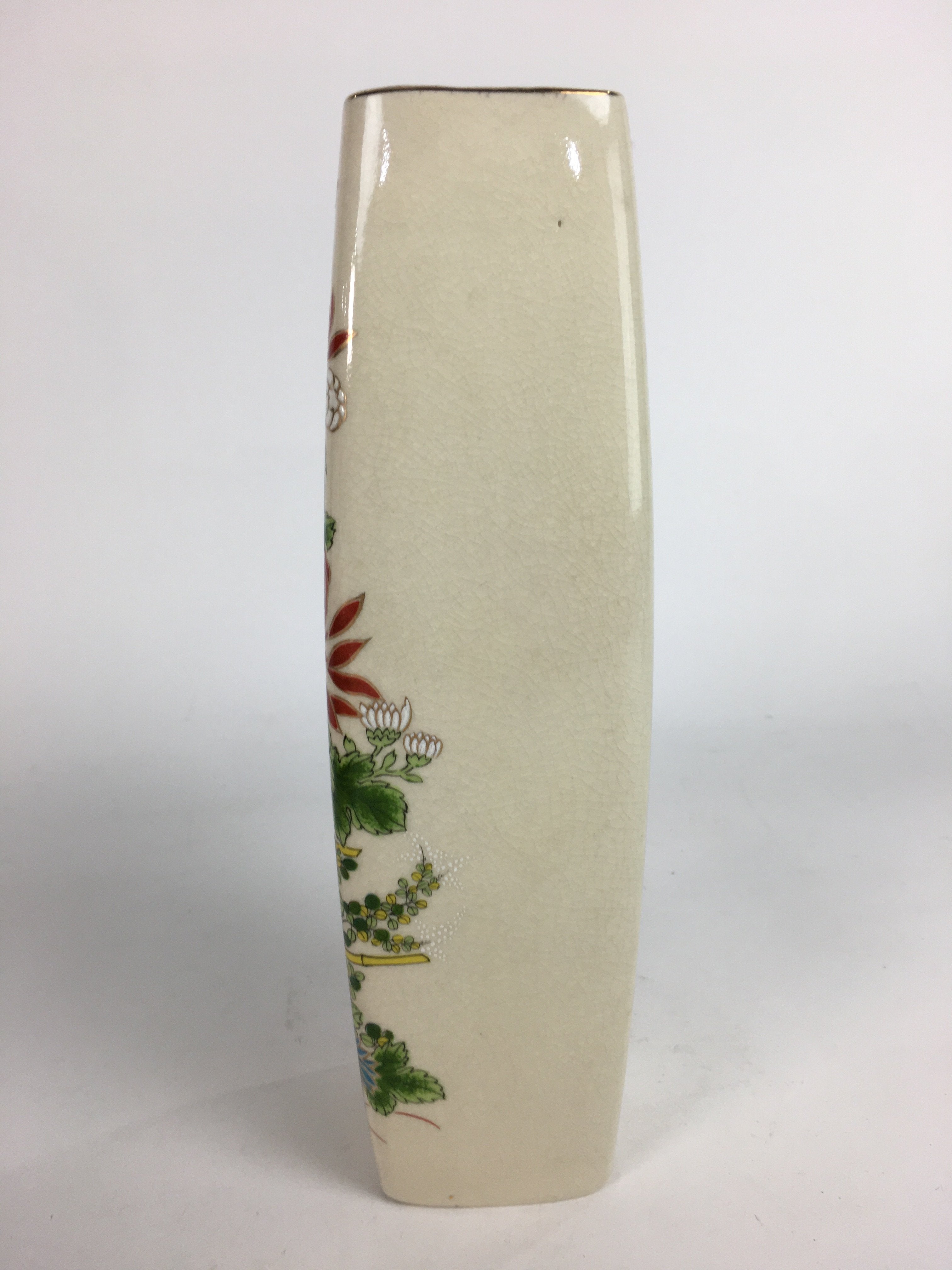 Japanese Ceramic Flower Vase Kutani ware Vtg Kabin Ikebana Arrangement FV931