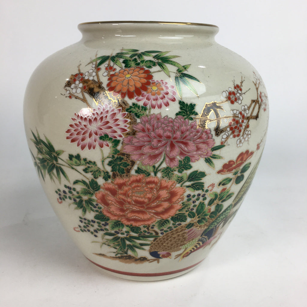 Japanese Ceramic Flower Vase Kutani ware Vtg Kabin Ikebana Arrangement FV933