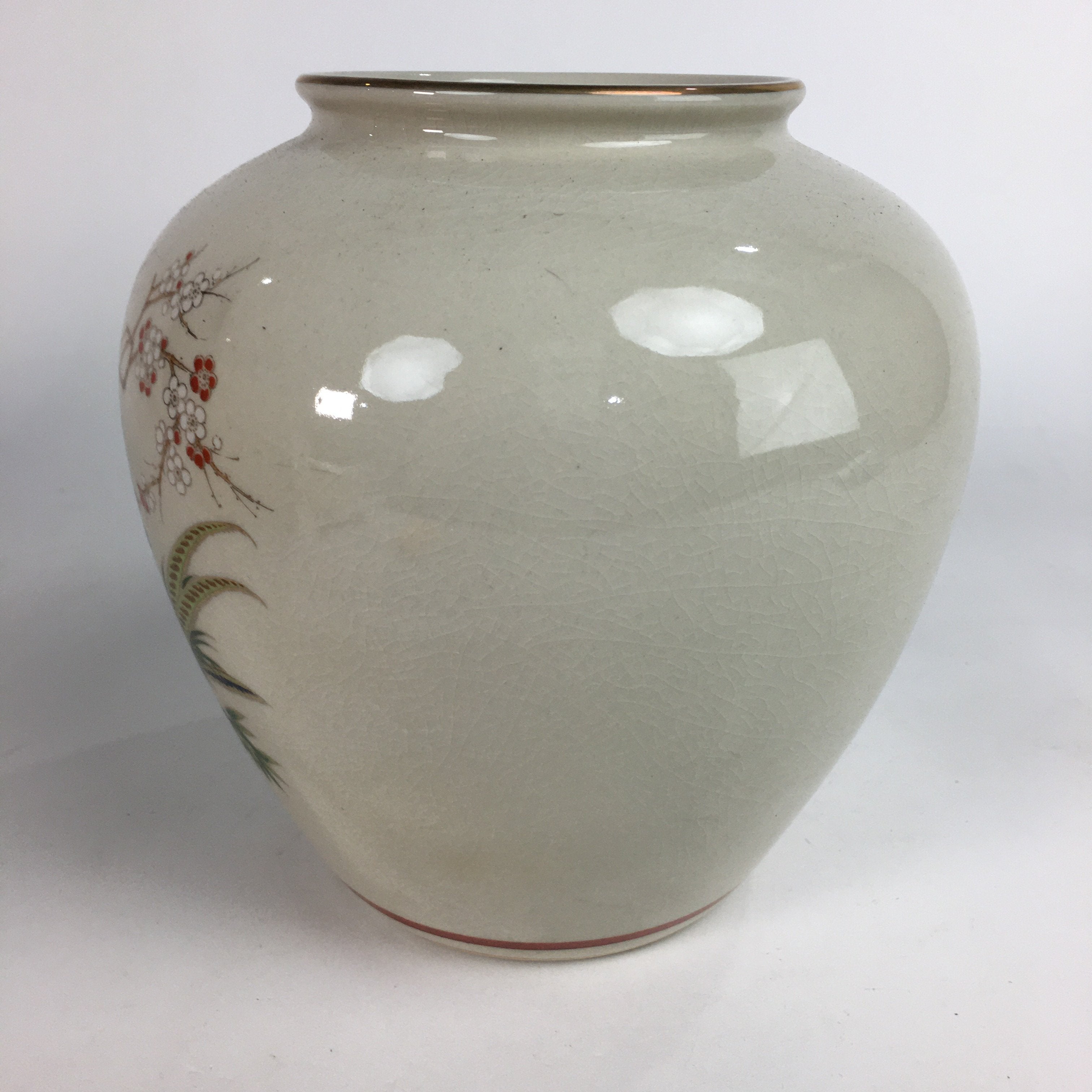 Japanese Ceramic Flower Vase Kutani ware Vtg Kabin Ikebana Arrangement FV933
