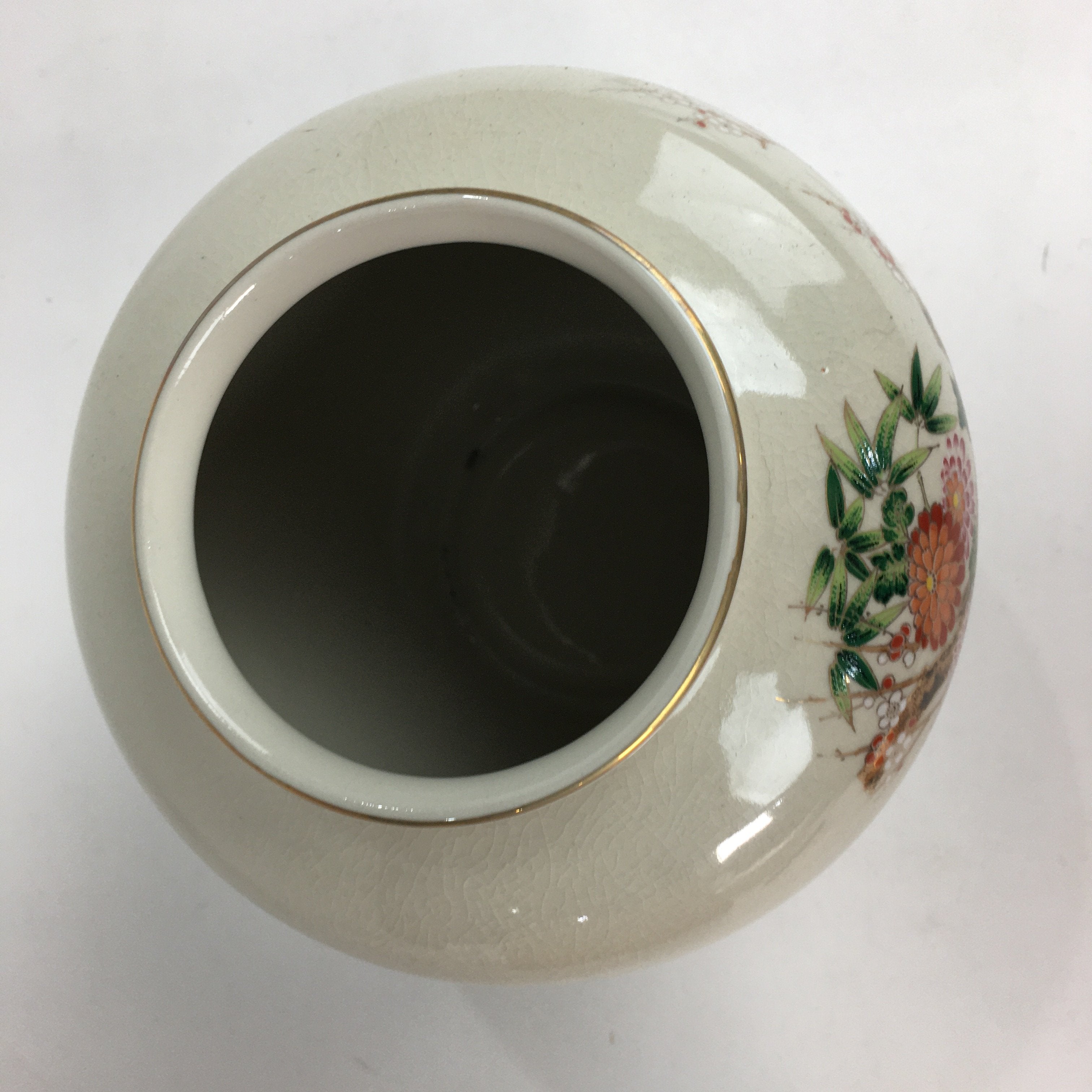 Japanese Ceramic Flower Vase Kutani ware Vtg Kabin Ikebana Arrangement FV933