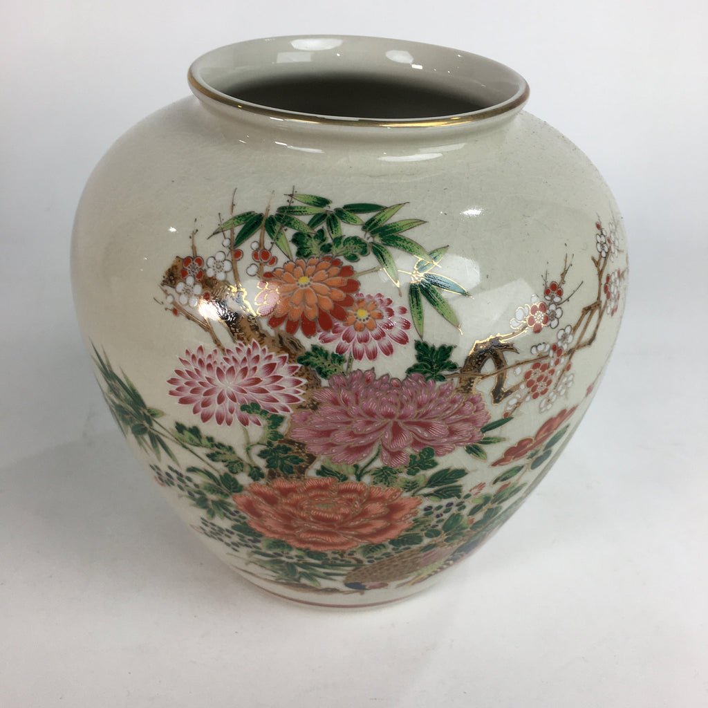 Japanese Ceramic Flower Vase Kutani ware Vtg Kabin Ikebana Arrangement FV933